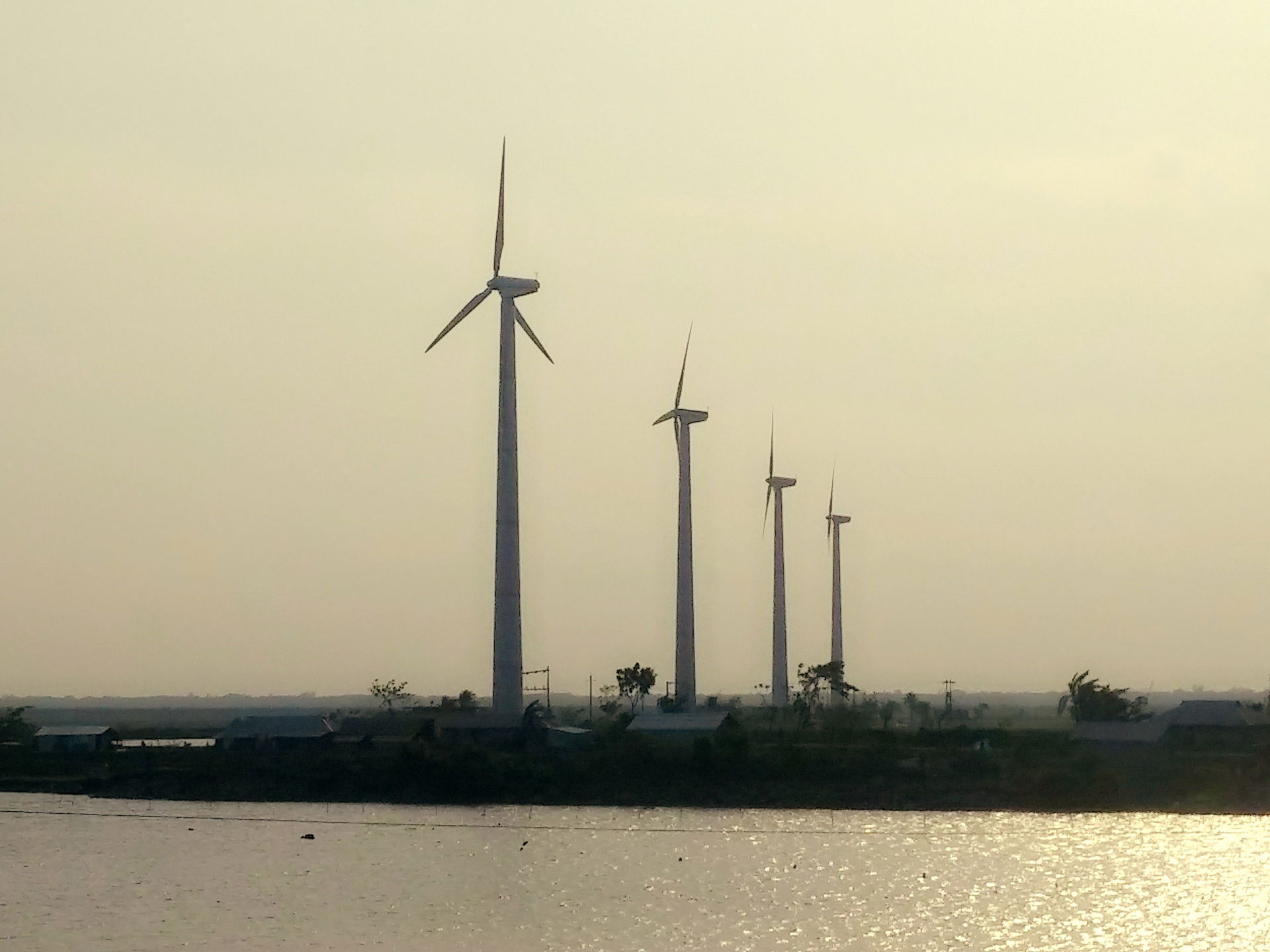 Wind turbines near Feni River at Sonagazi, Bangladesh