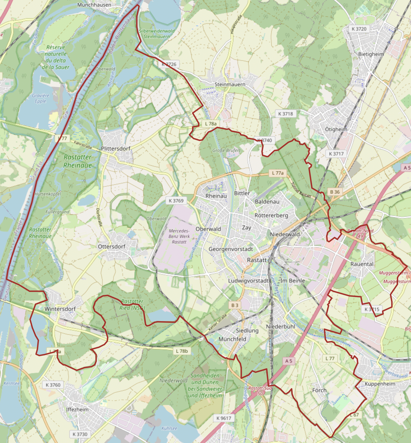 Carte OSM de Rastatt, Allemagne