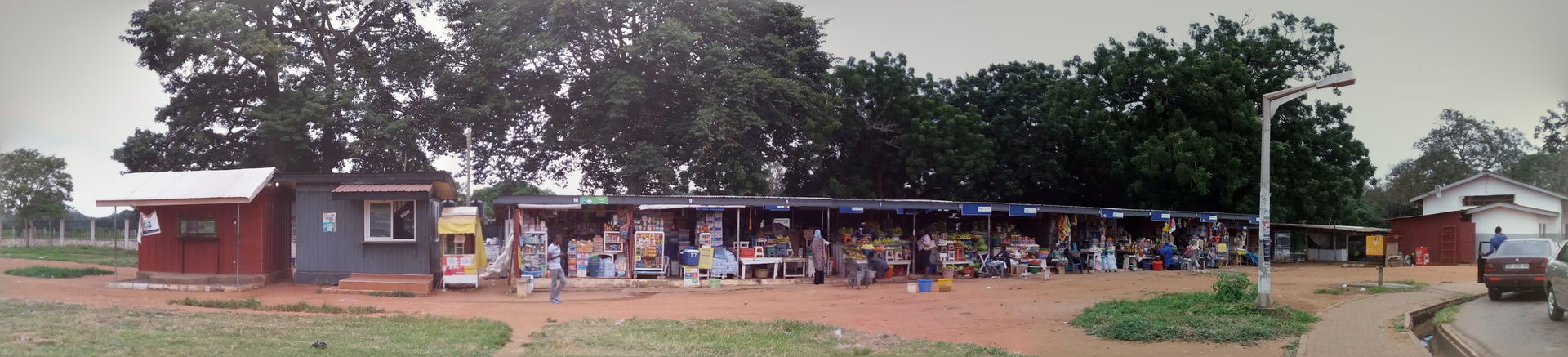 Panoramic exterior view of University of Ghana main market, com…