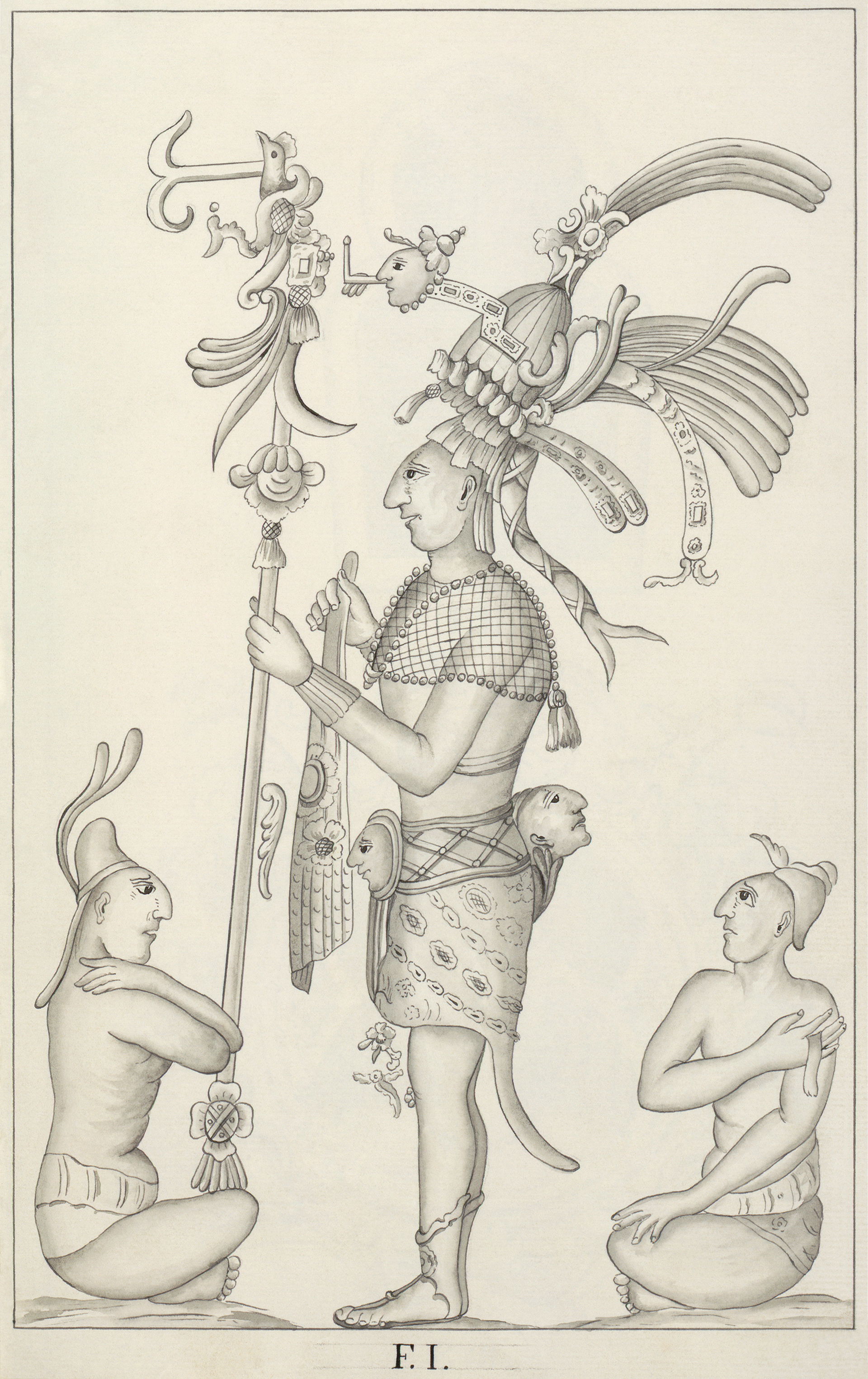Stucco relief at the Palace, Maya ruins at Palenque, as drawn b…