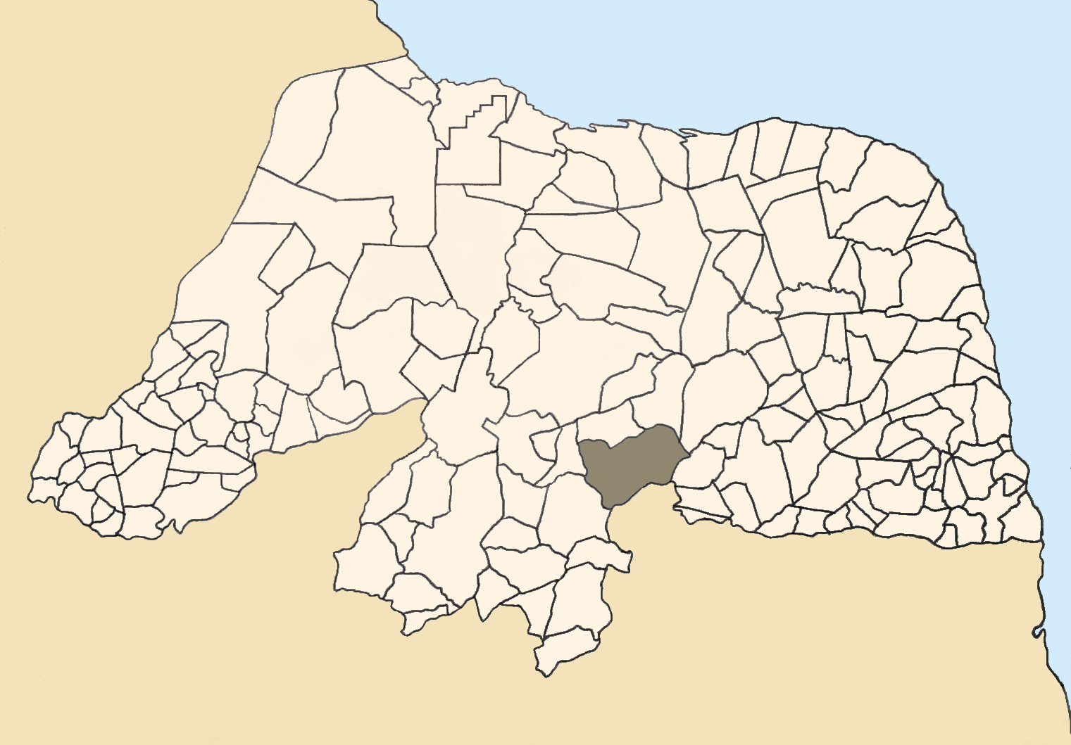 Mapa do Rio Grande do Norte (Brasil) com o município de Currais…