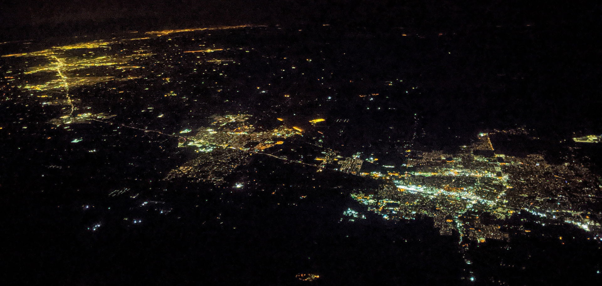Night aerial view of Merced, Atwater, Livingston, Turlock, Mode…