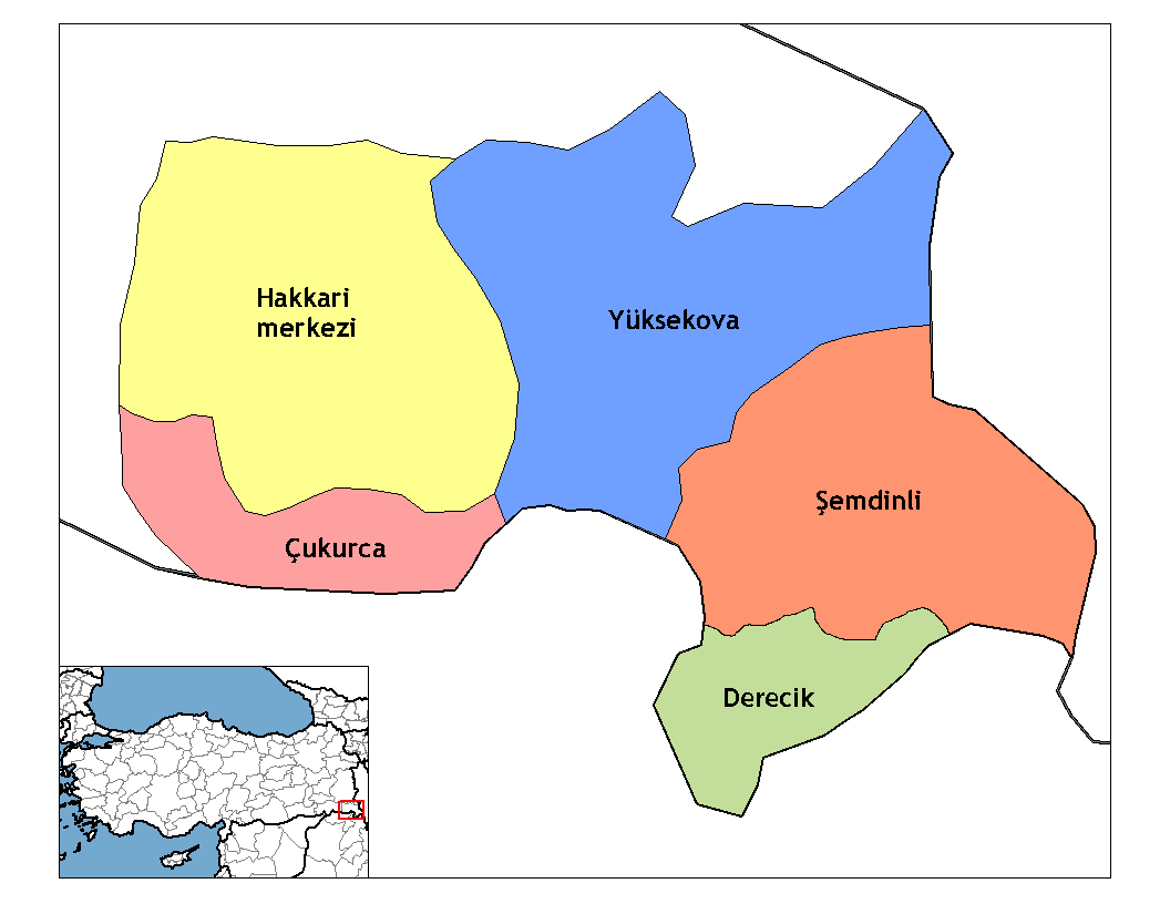 Map of the districts of Hakkari province in Turkey. Created by …