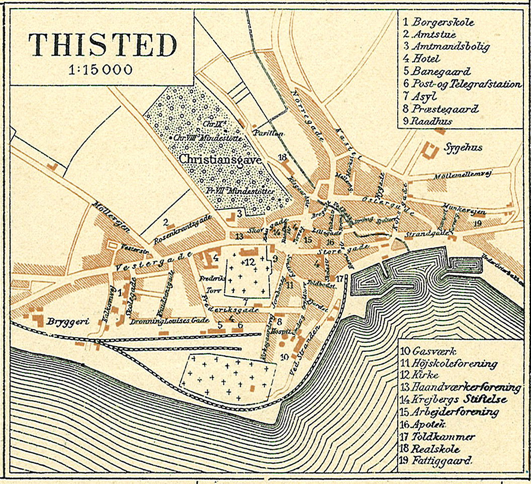 Map of Thisted in Denmark, 1900