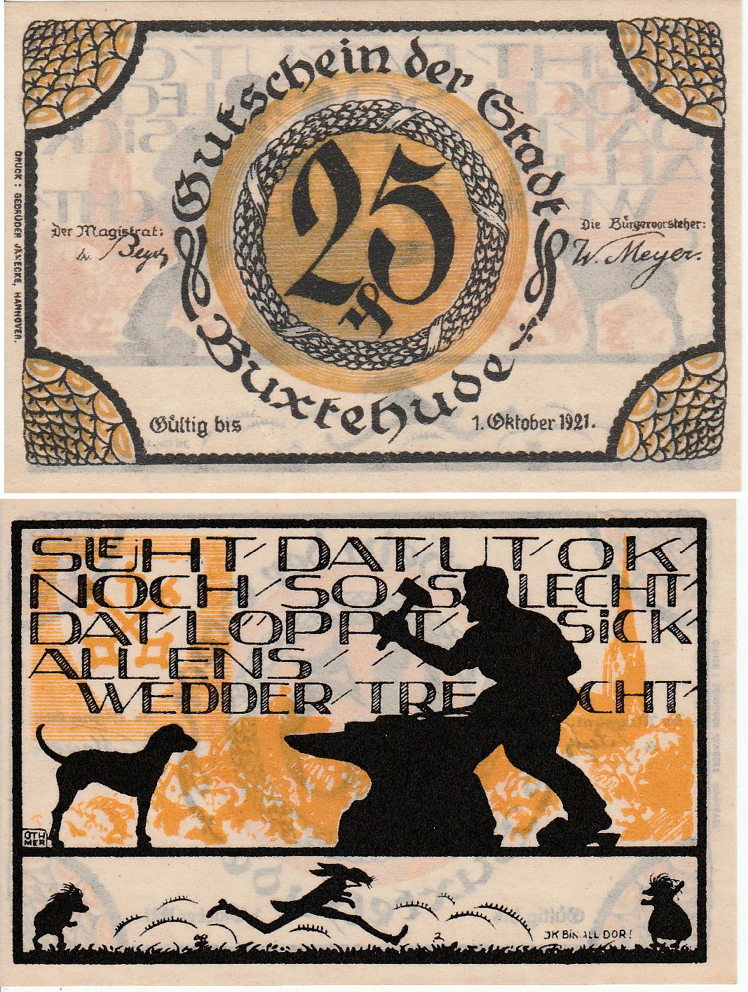 Deutsches Notgeld aus, Buxtehude, im Wert von 25 Pfennig, aus d…
