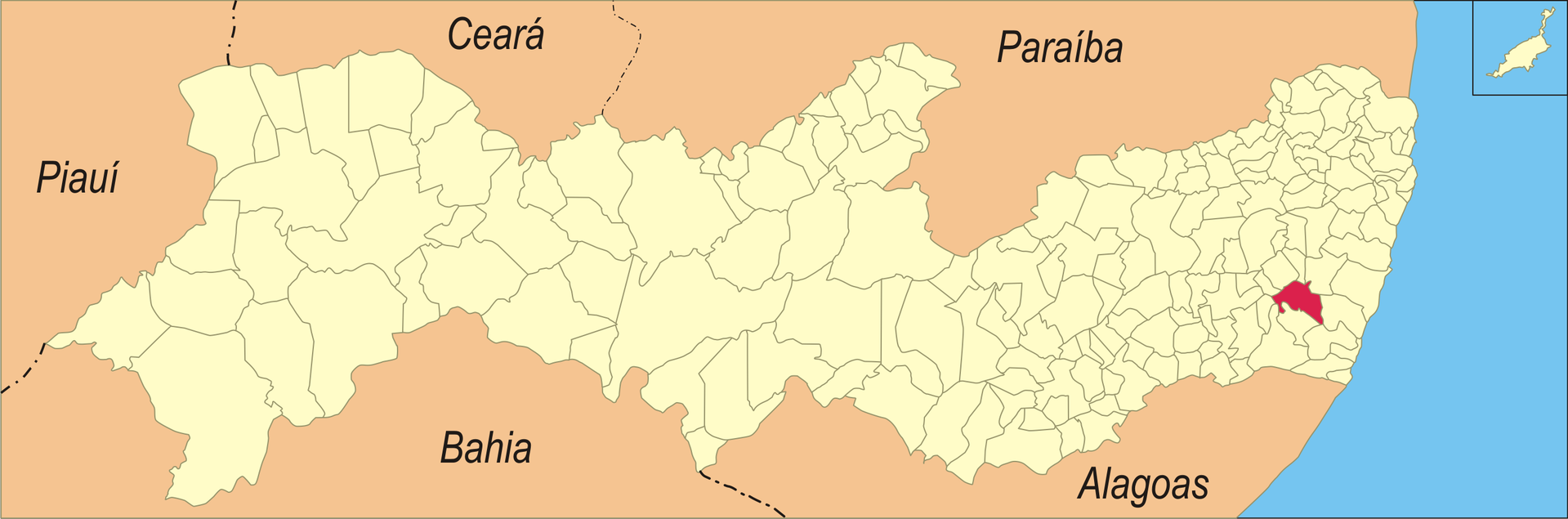 Localização da cidade no estado de Pernambuco