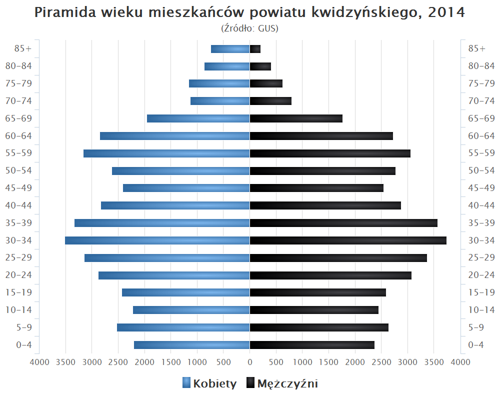 Piramida wieku mieszkańców powiatu kwidzyńskiego, 2014