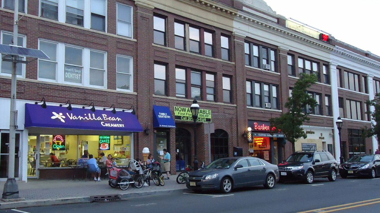 Stores along a street in the downtown area of Cranford, New Jer…
