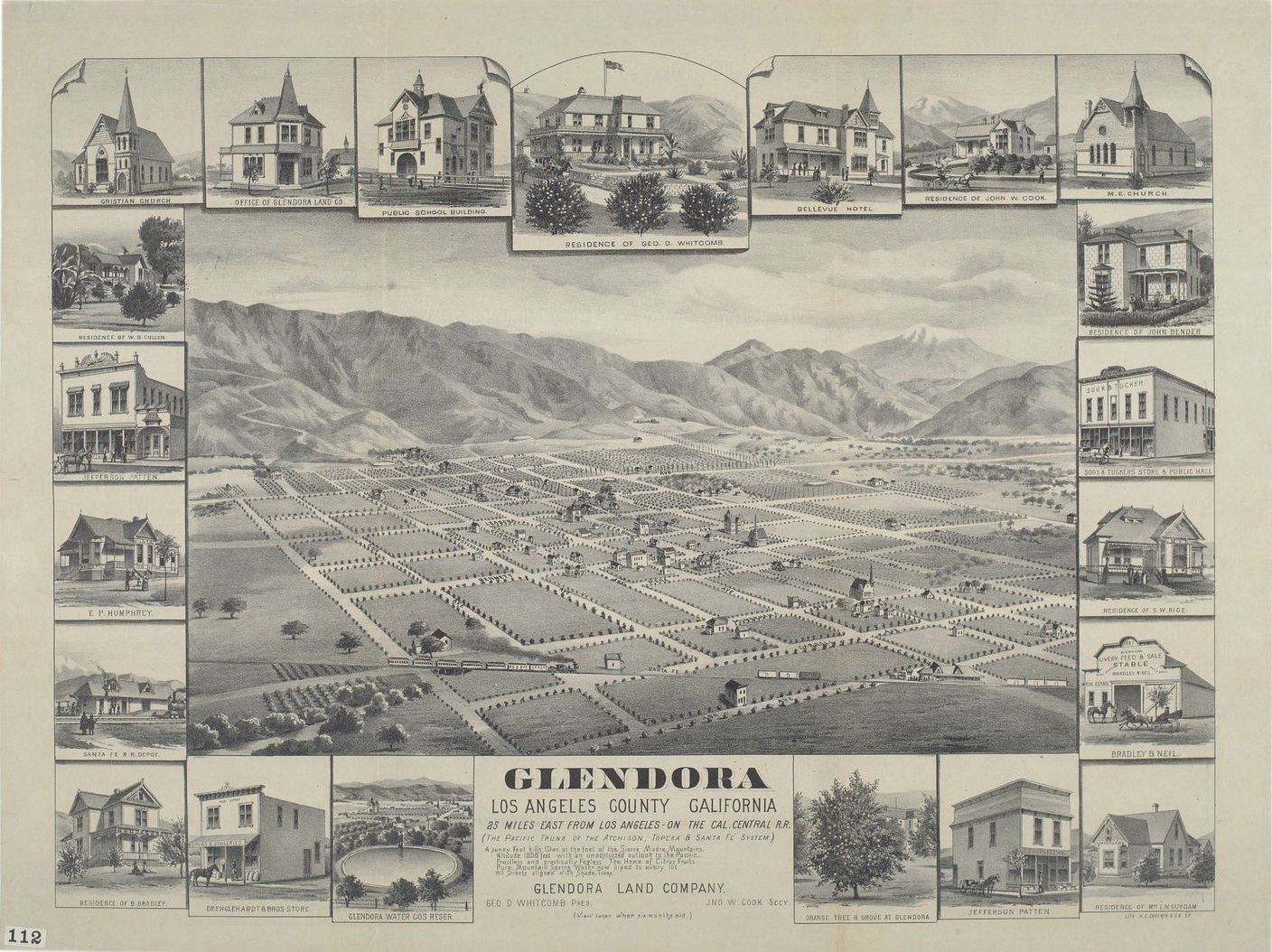 Glendora, Los Angeles County, California 1888 Lithograph