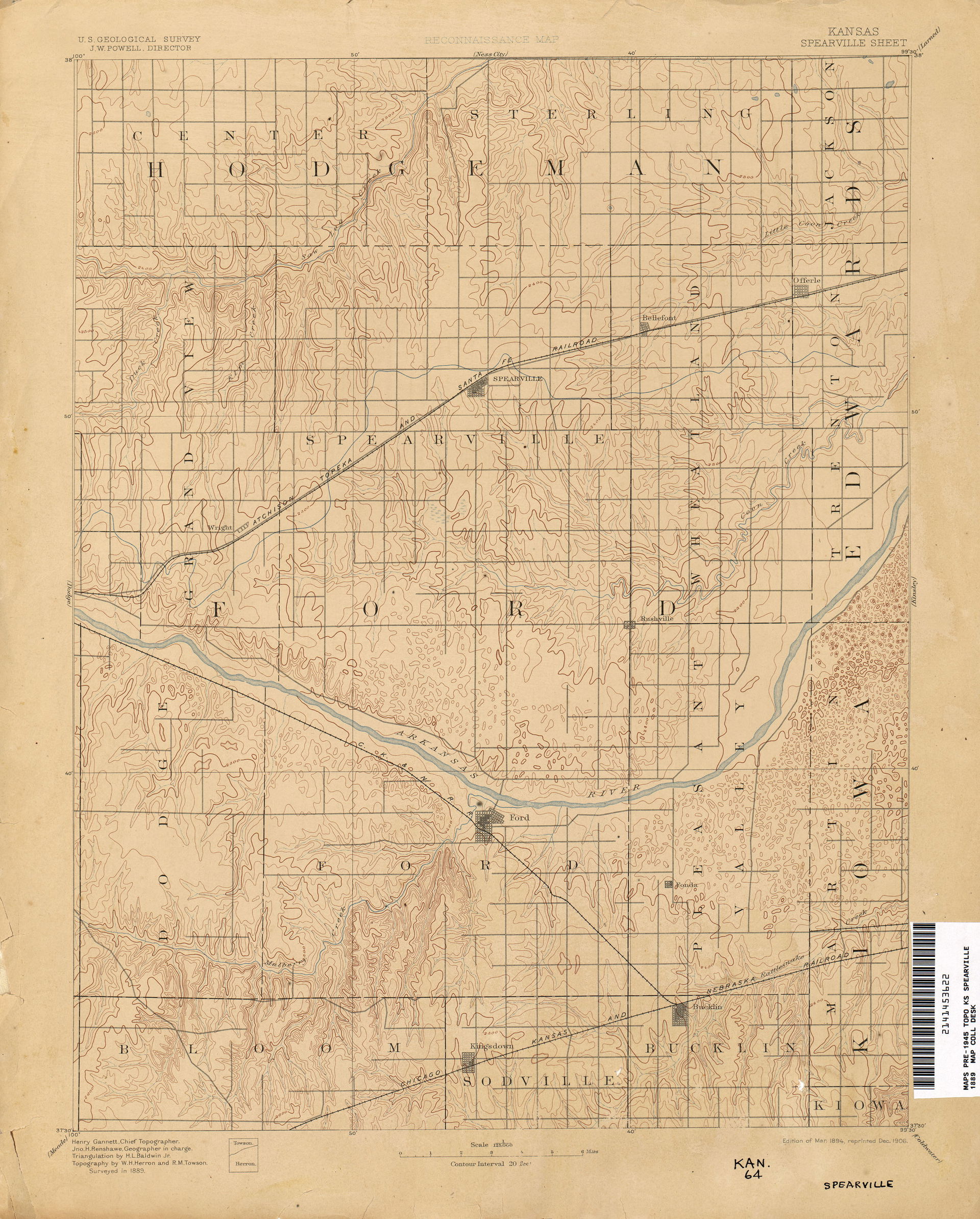Spearville 1889 1:125,000 (2.3MB) - Kansas Historical Topograph…