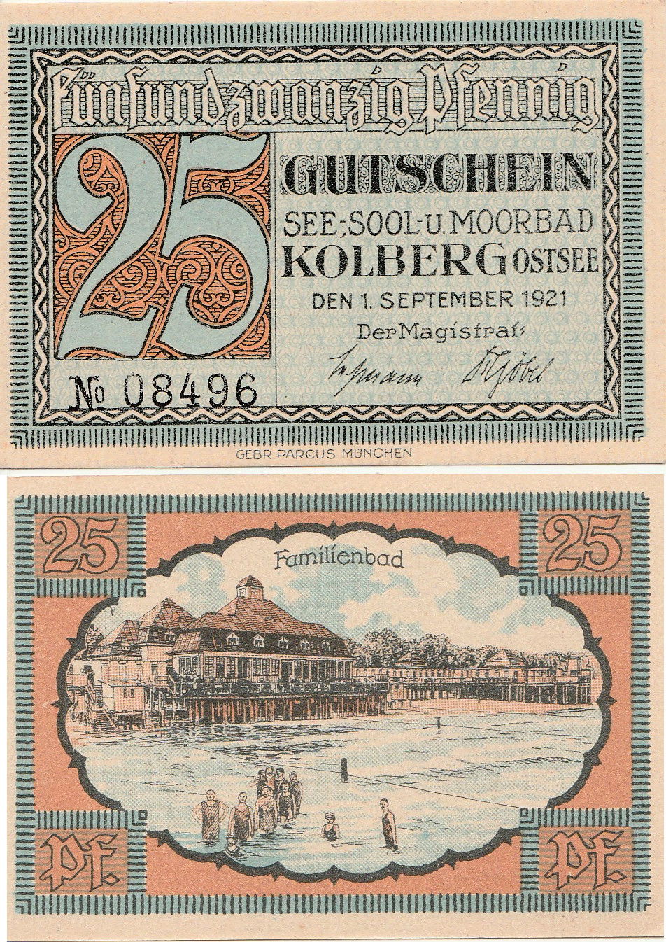 Deutscher Notgeldschein aus Kolberg (Kołobrzeg), im Wert von 25…