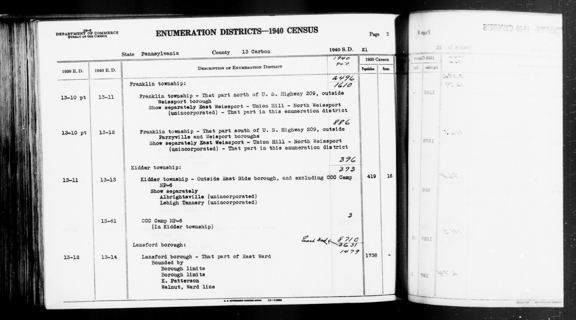 Scope and content: This item lists Enumeration Districts for:
…