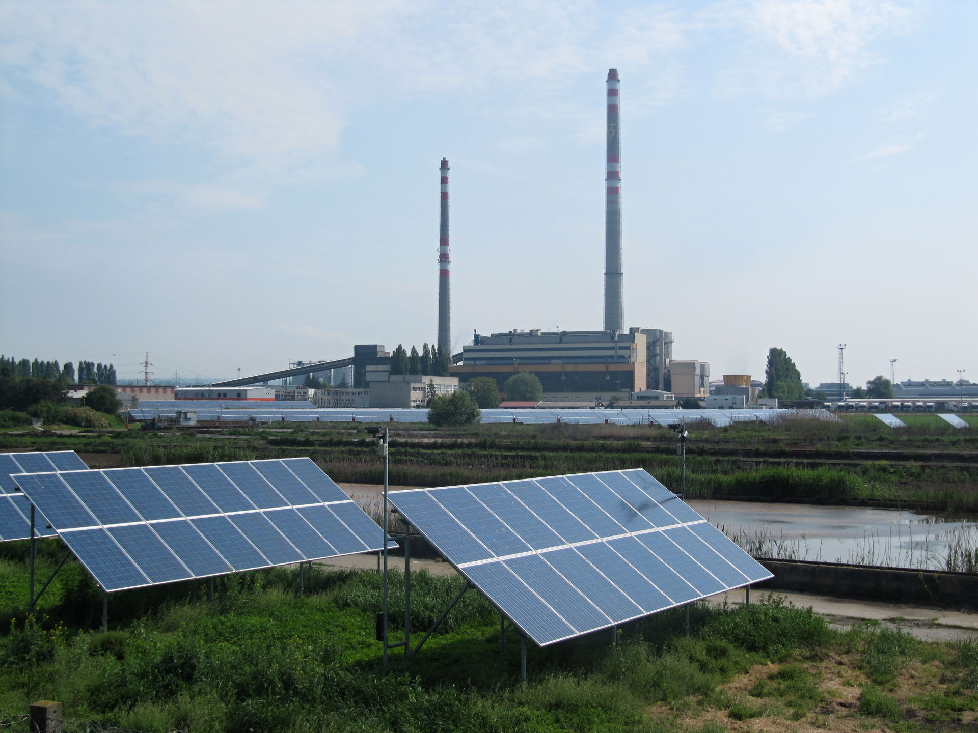 Otrokovice in Zlín District, Czech Republic. Chimneys of heatin…