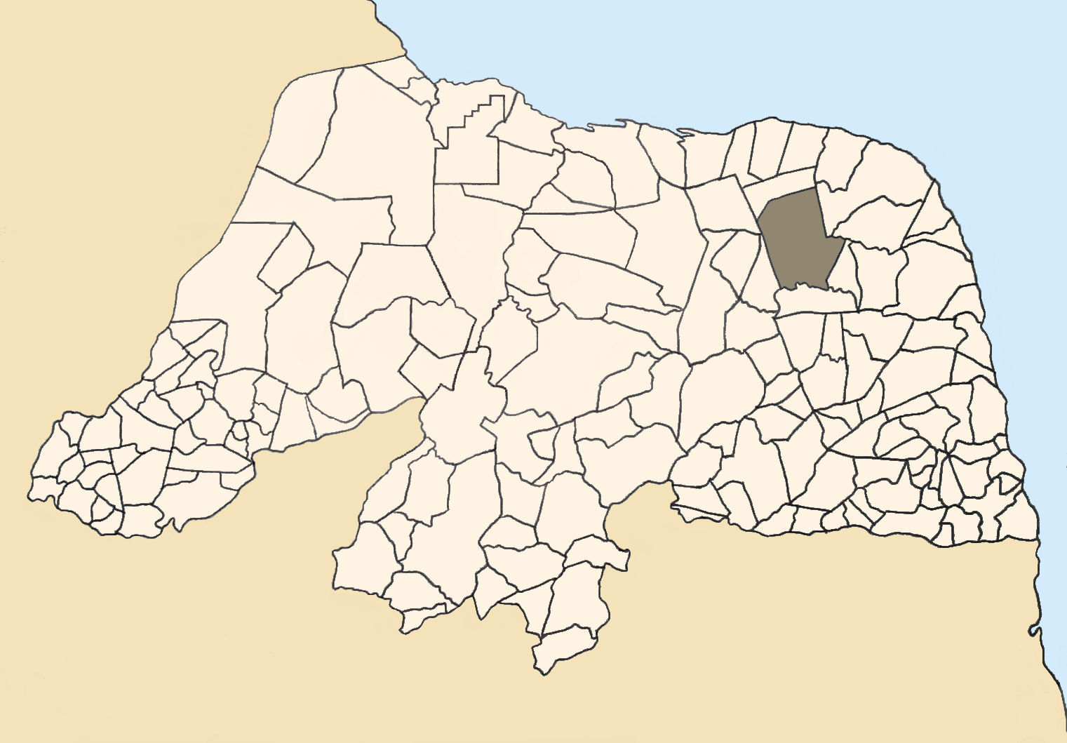 Mapa do Rio Grande do Norte (Brasil) com o município de João Câ…