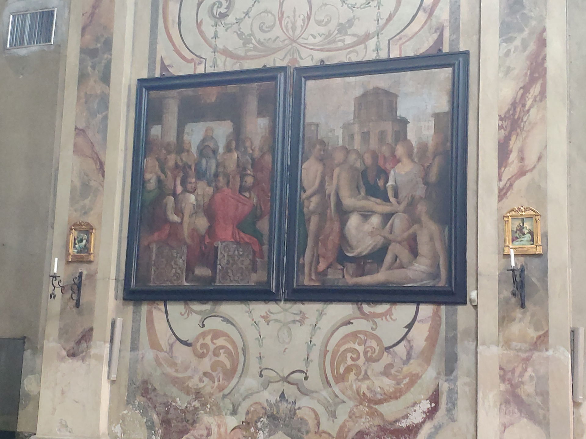 Pentecoste e Compianto sul Cristo morto con i santi Sebastiano …