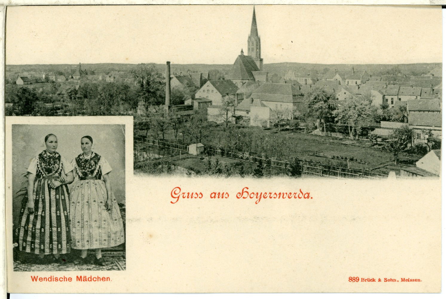 Hoyerswerda; Wendische Mädchen und Blick zur Stadt