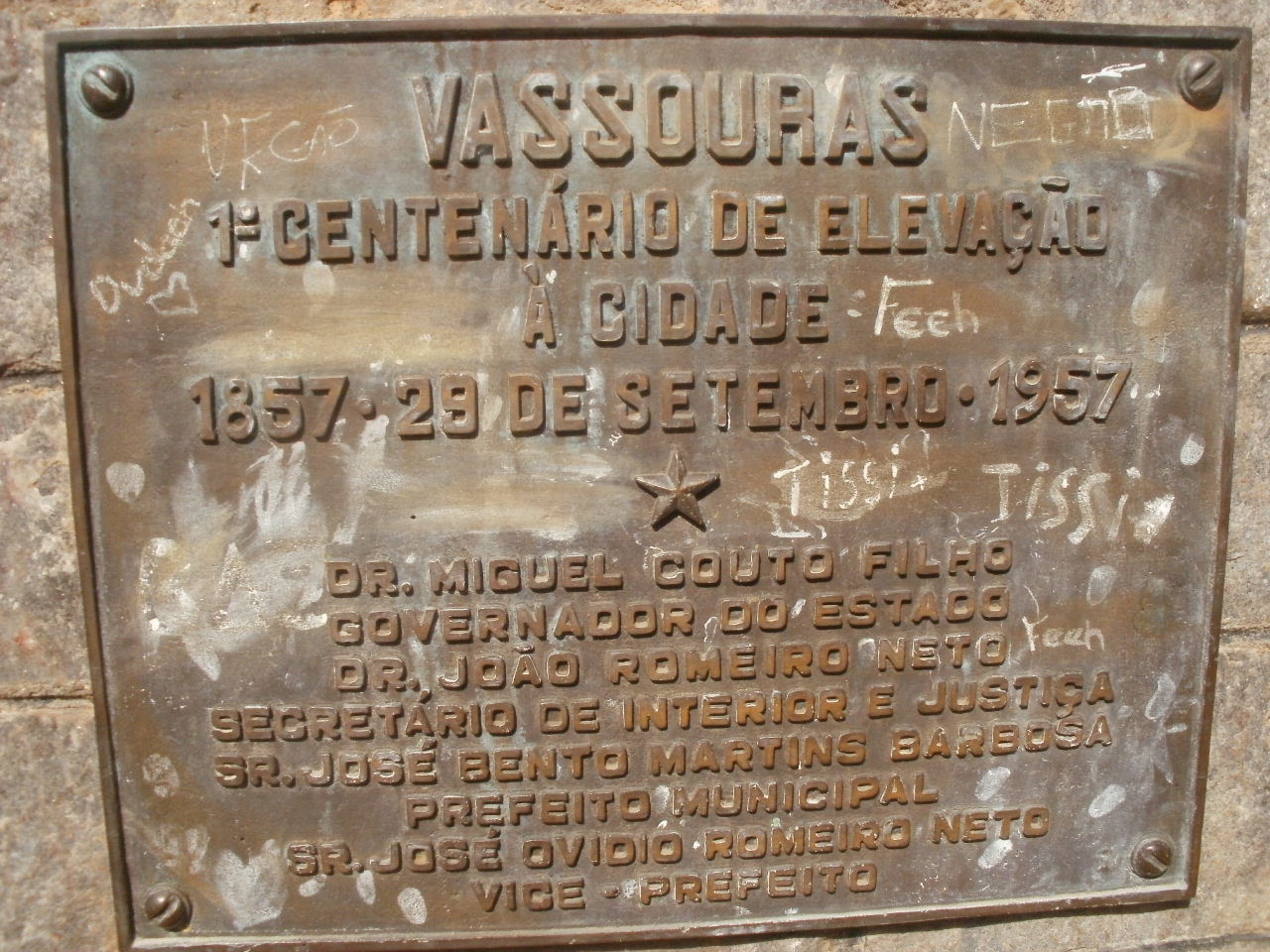 Placa da cidade de Vassouras, estado do Rio de Janeiro, Brasil.