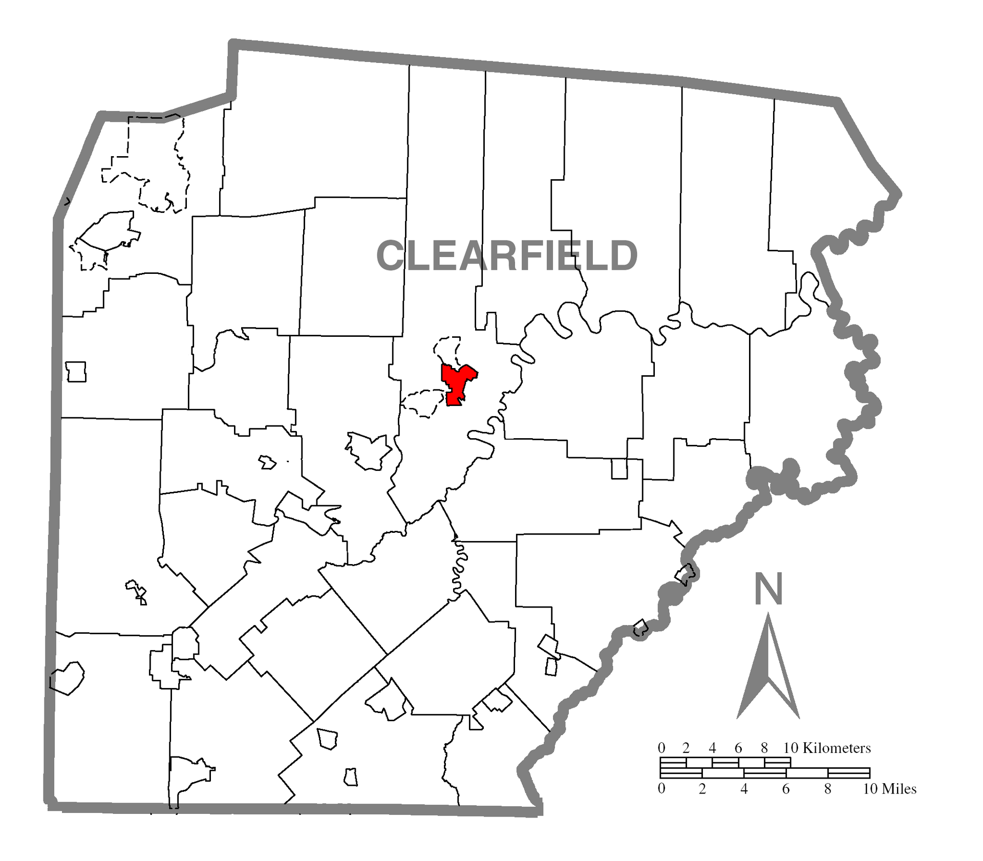 A map of Clearfield County showing Clearfield, Pennsylvania (al…