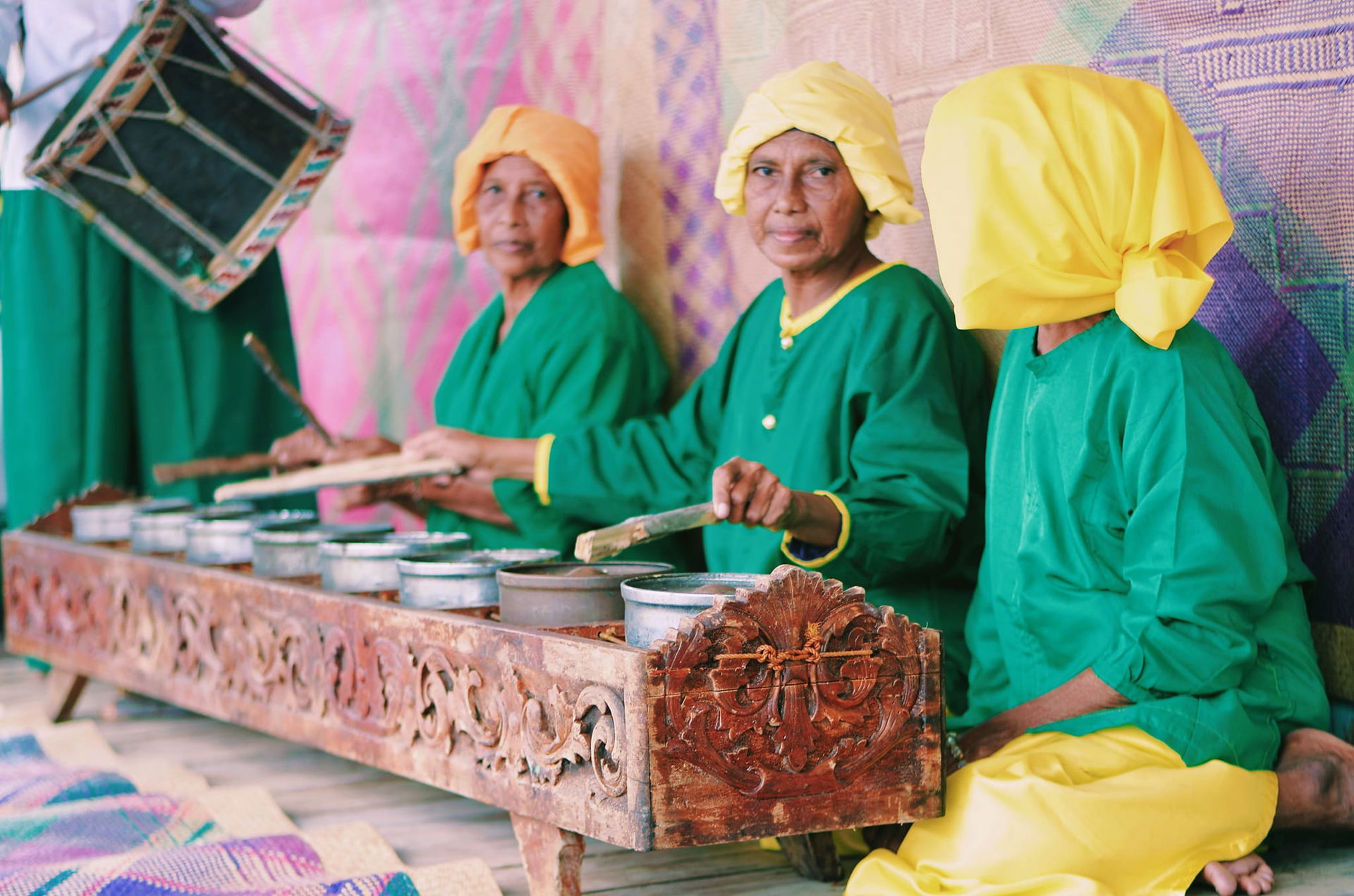 Native Sama women in Sitangkai playing the kulintang