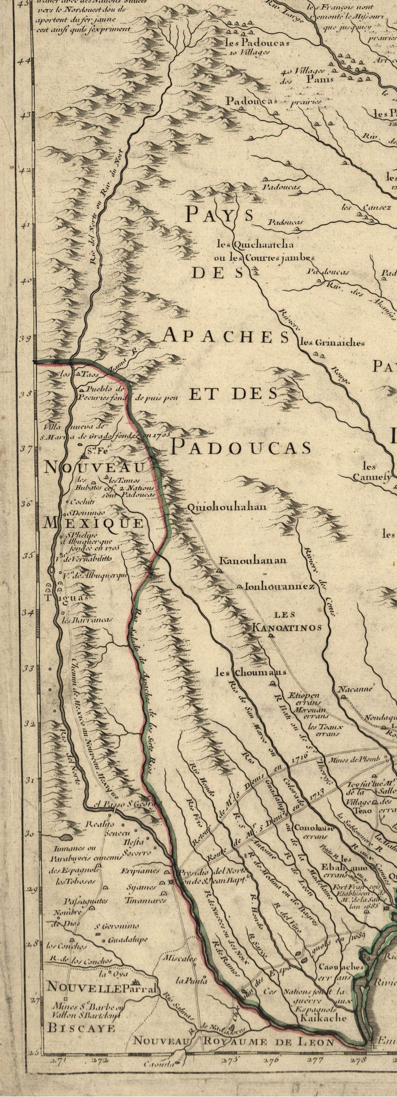 Rio Grande River (Rio del Norte), 1718, from Carte de la Louisi…