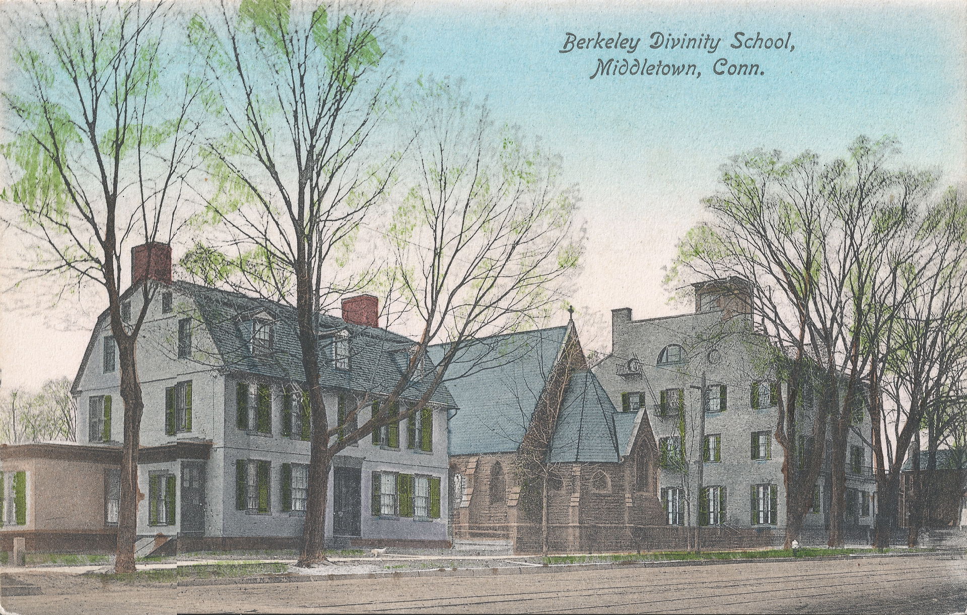 Colorized photograph of (left to right) the Wright House (Refec…