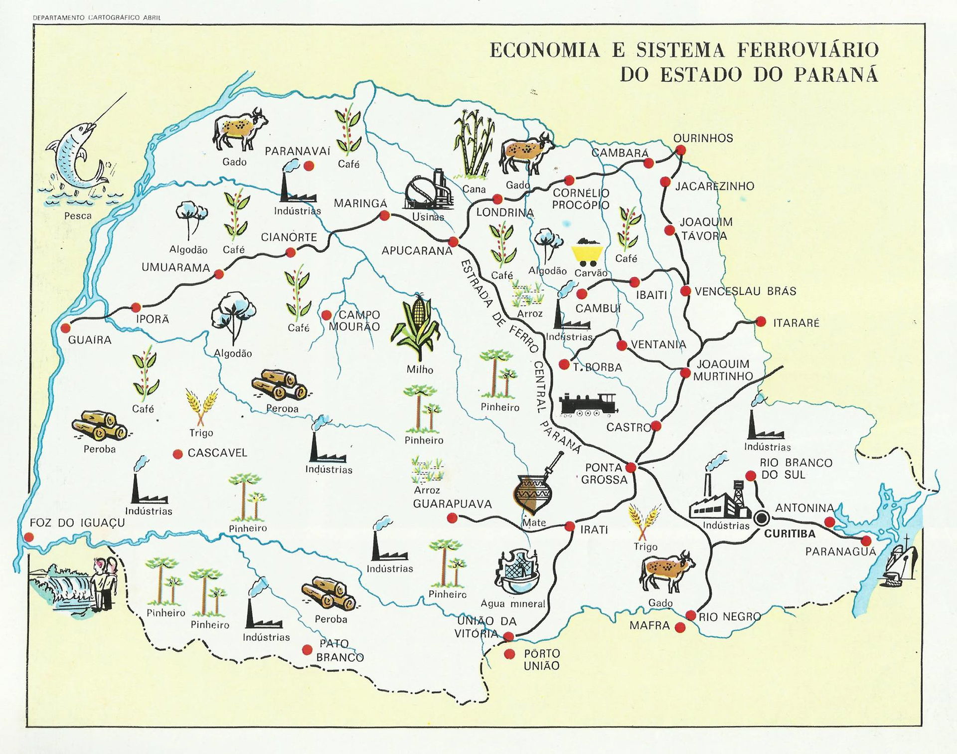 Mapa possivelmente de 1975, retratando das ferrovias do estado …