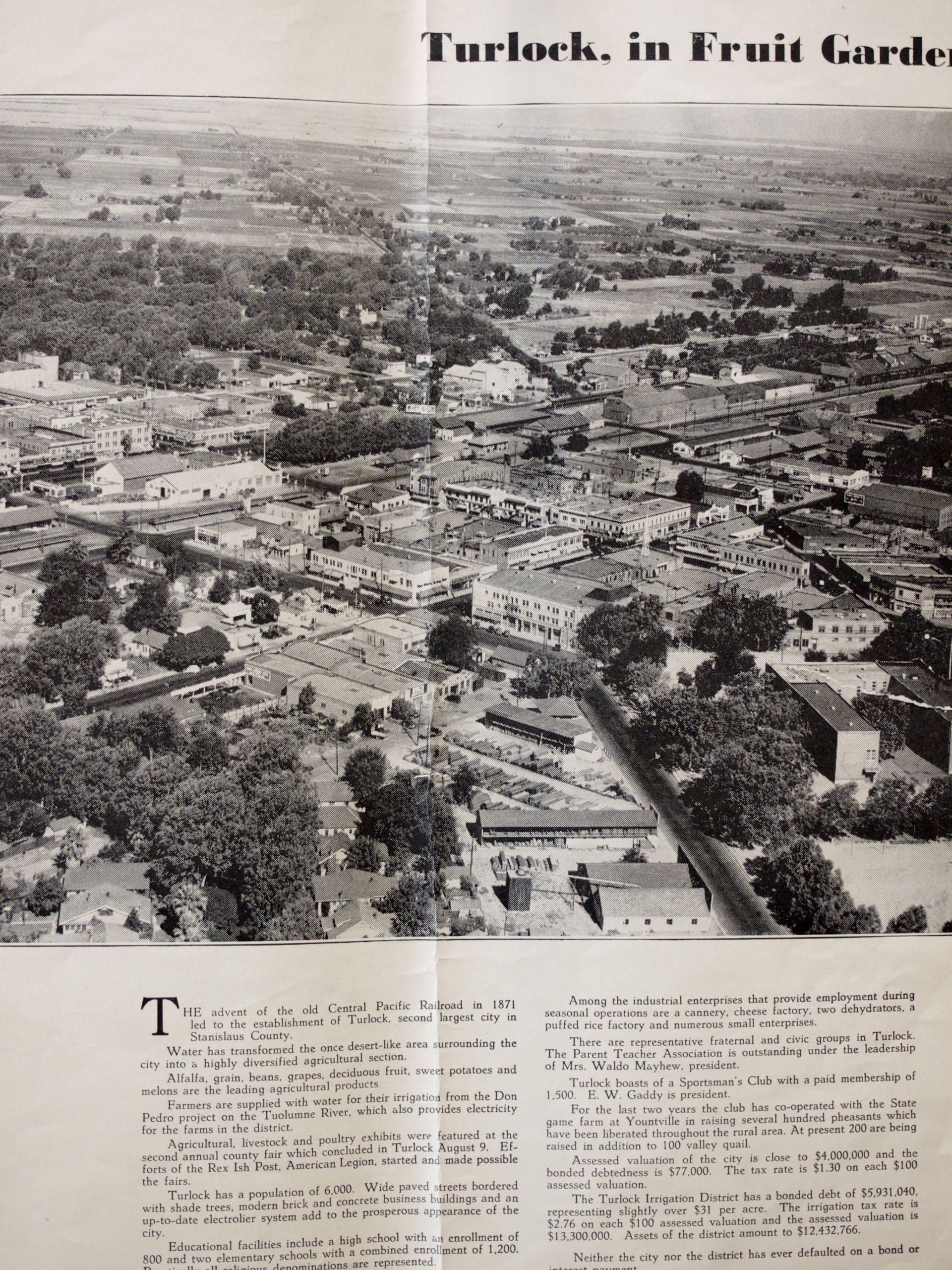 Aerial photo of Turlock from the summer of 1936