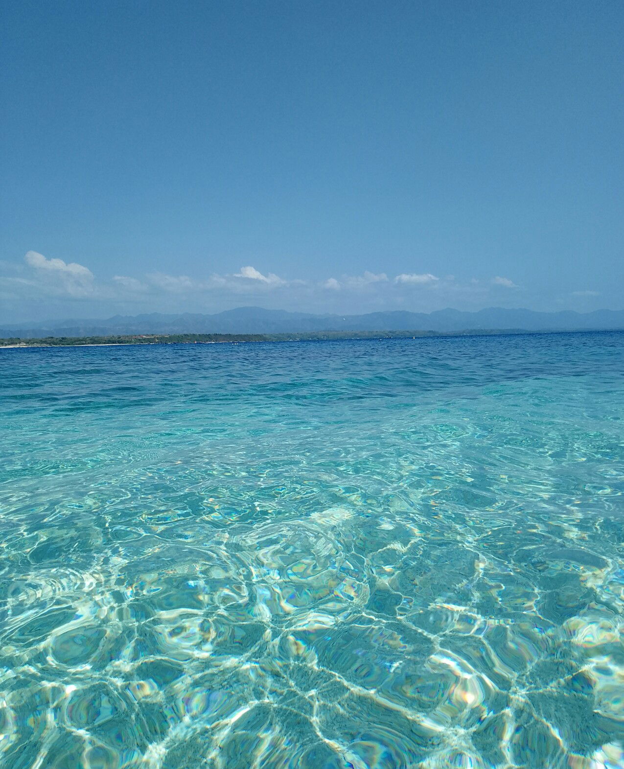 A clear water bodies with blue skies.