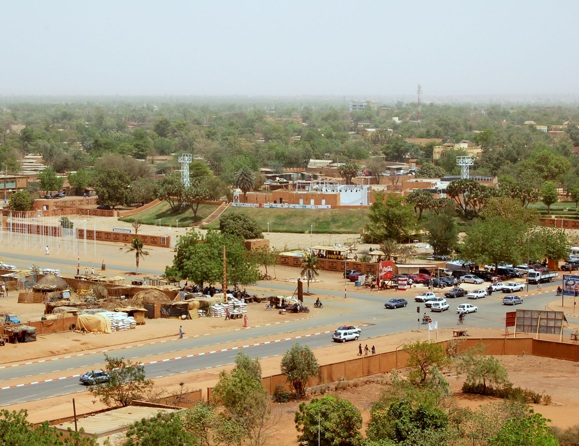 View from the Grande Mosque in Niamey.  Across the road are mar…