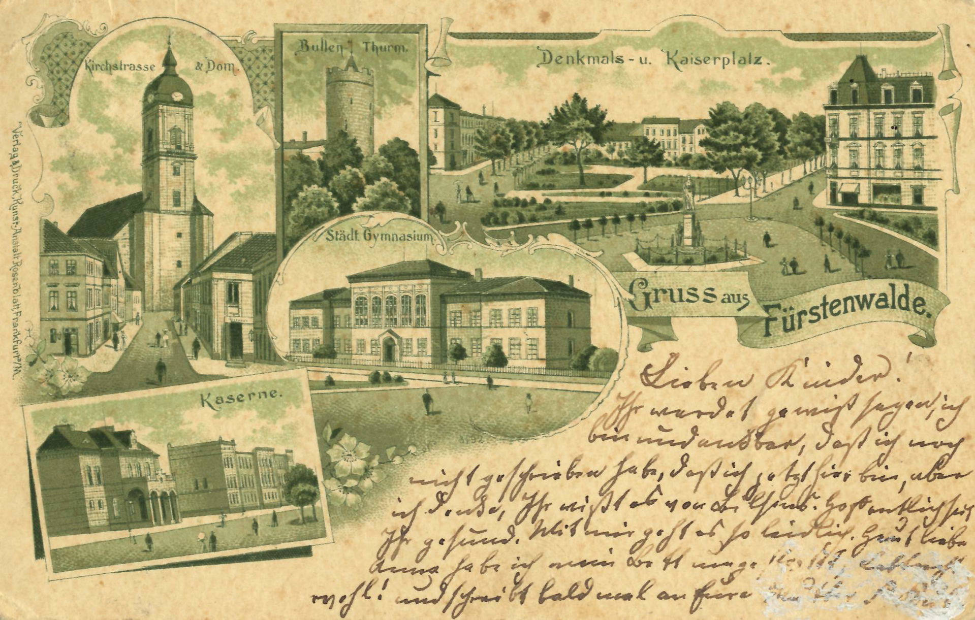 Kirchstraße und Dom; Bullenturm; Gymnasium; Kaserne; Denkmals- …