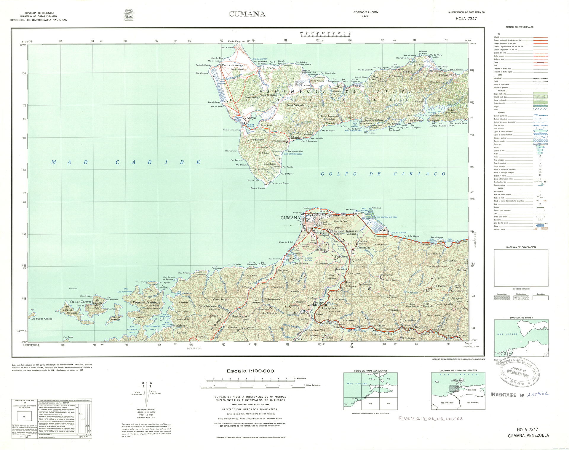 Official topographic maps of Venezuela, at scale 1:100.000.