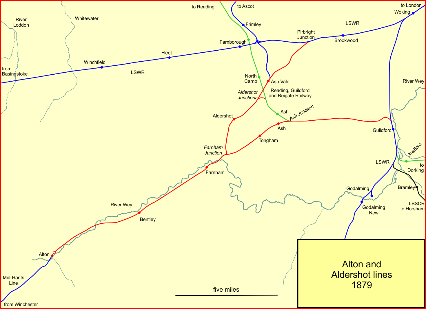 System map of the developing network of LSWR railway lines in t…