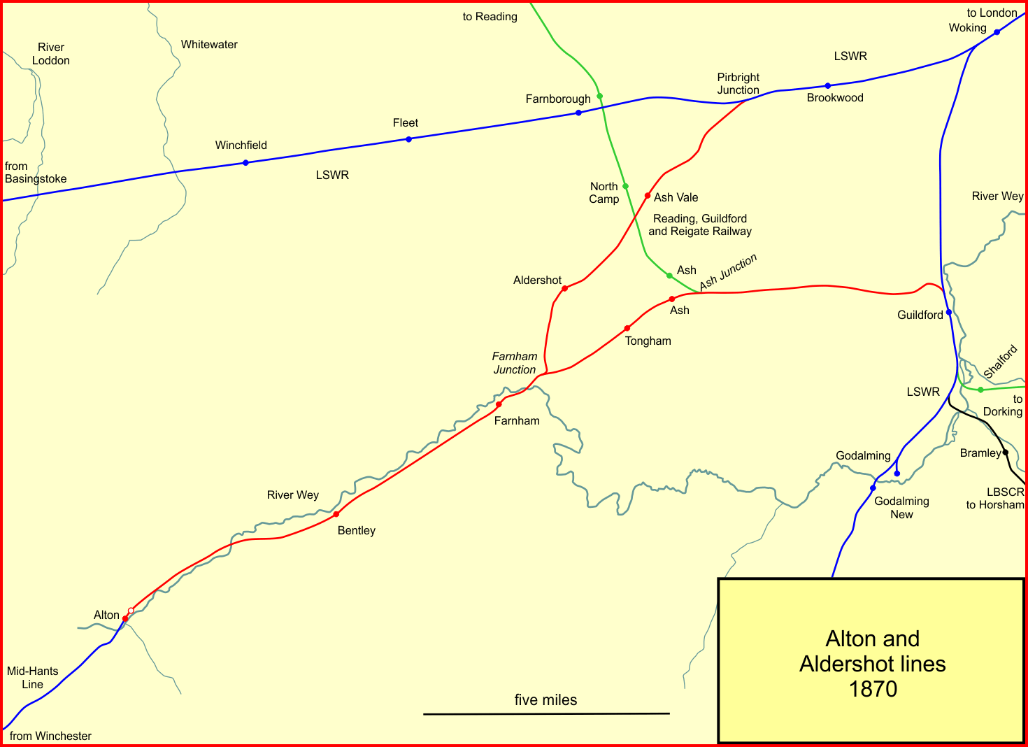 System map of the developing network of LSWR railway lines in t…