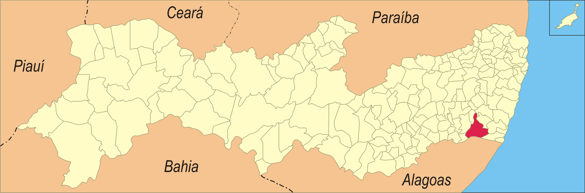 Localização da cidade no estado de Pernambuco