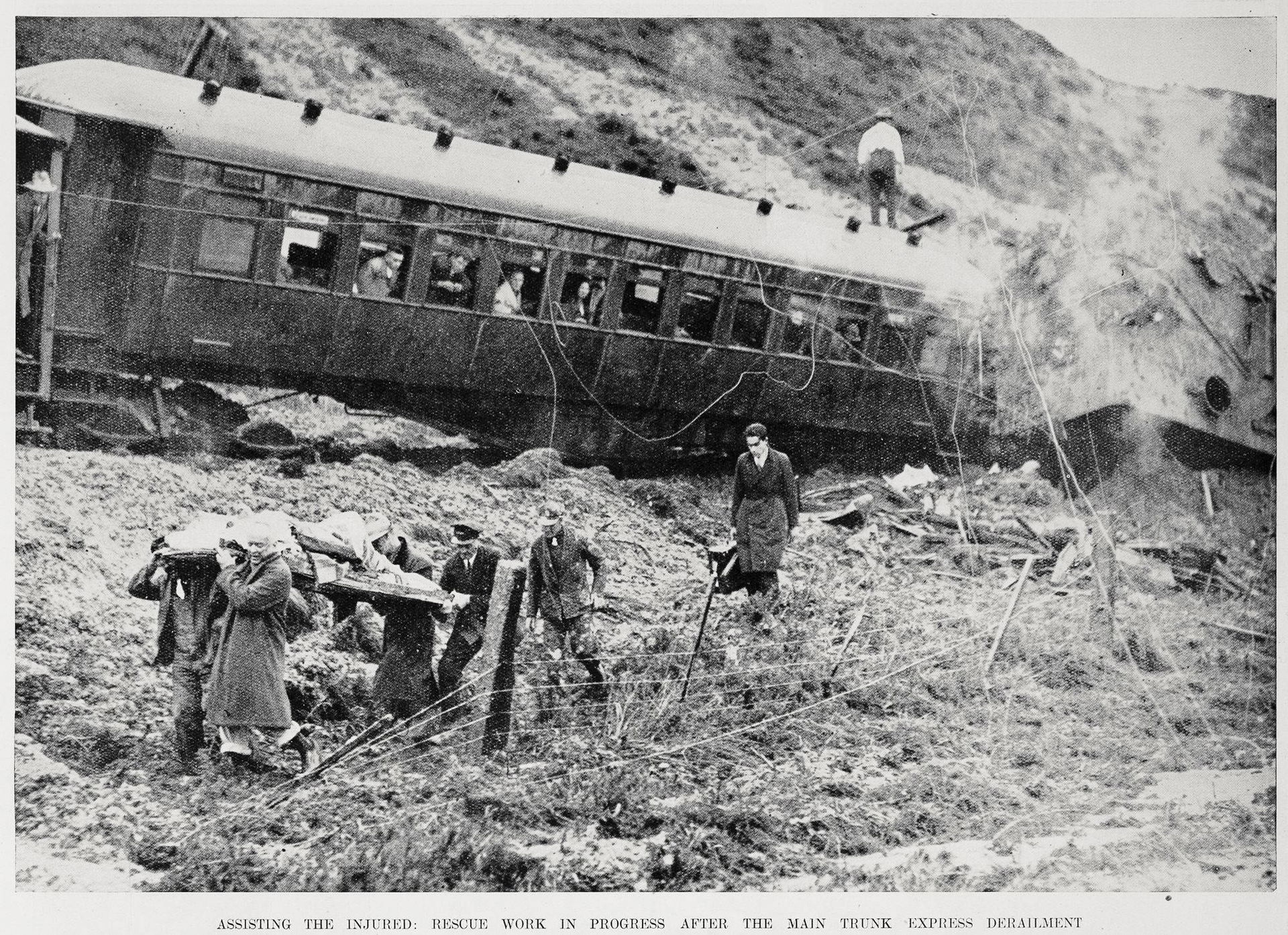 A person is carried away in a stretcher after the 1936 Parapara…