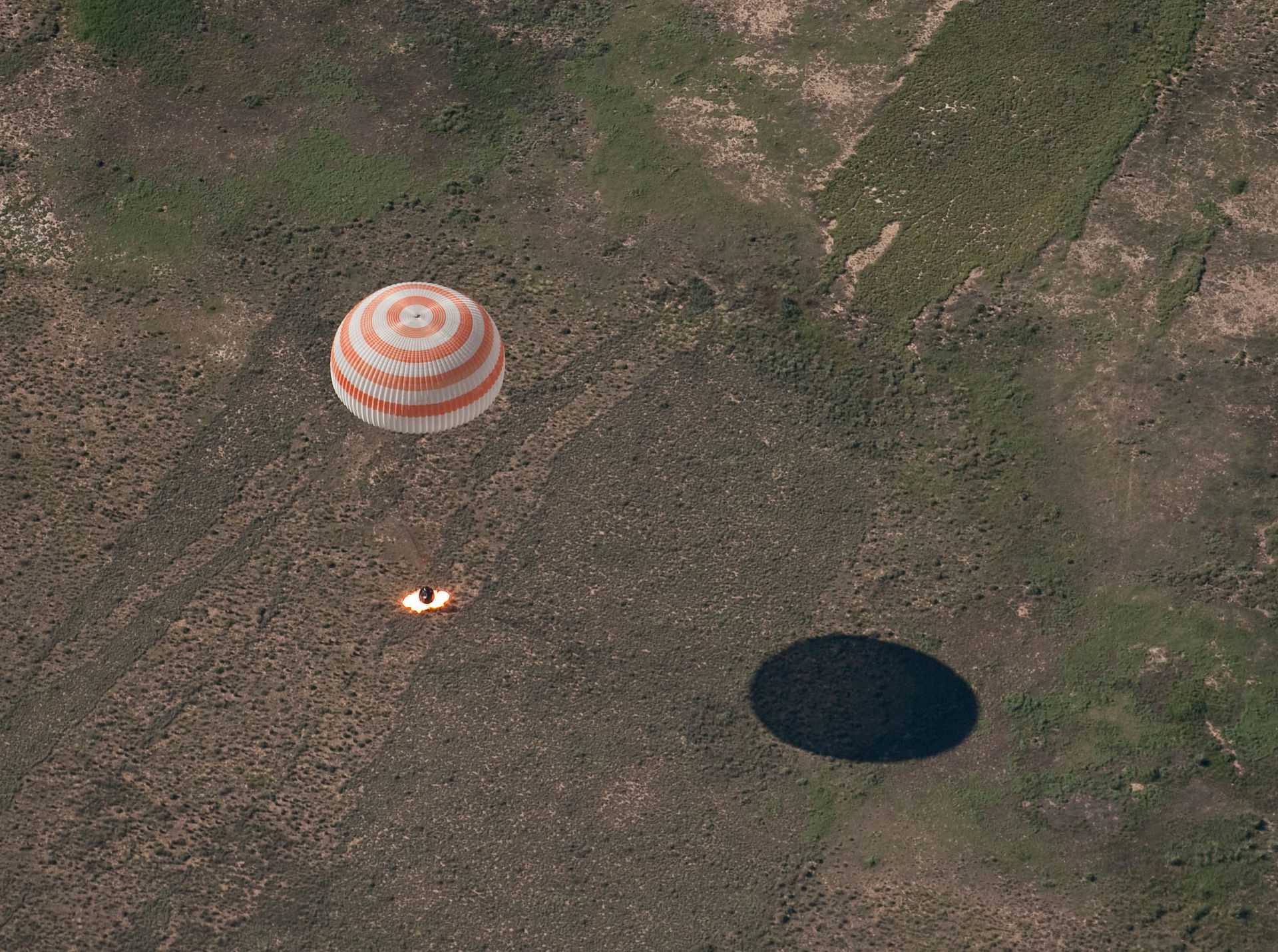 The Soyuz TMA-17 spacecraft is seen as it lands with Expedition…