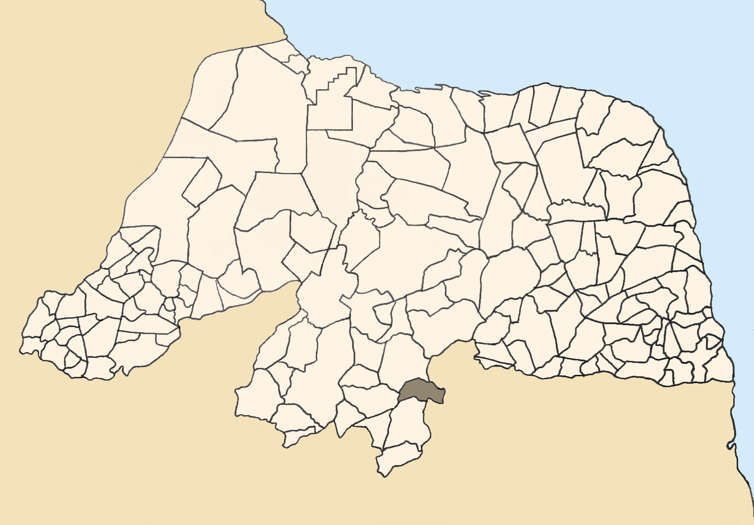 Mapa do Rio Grande do Norte (Brasil) com o município de Carnaúb…