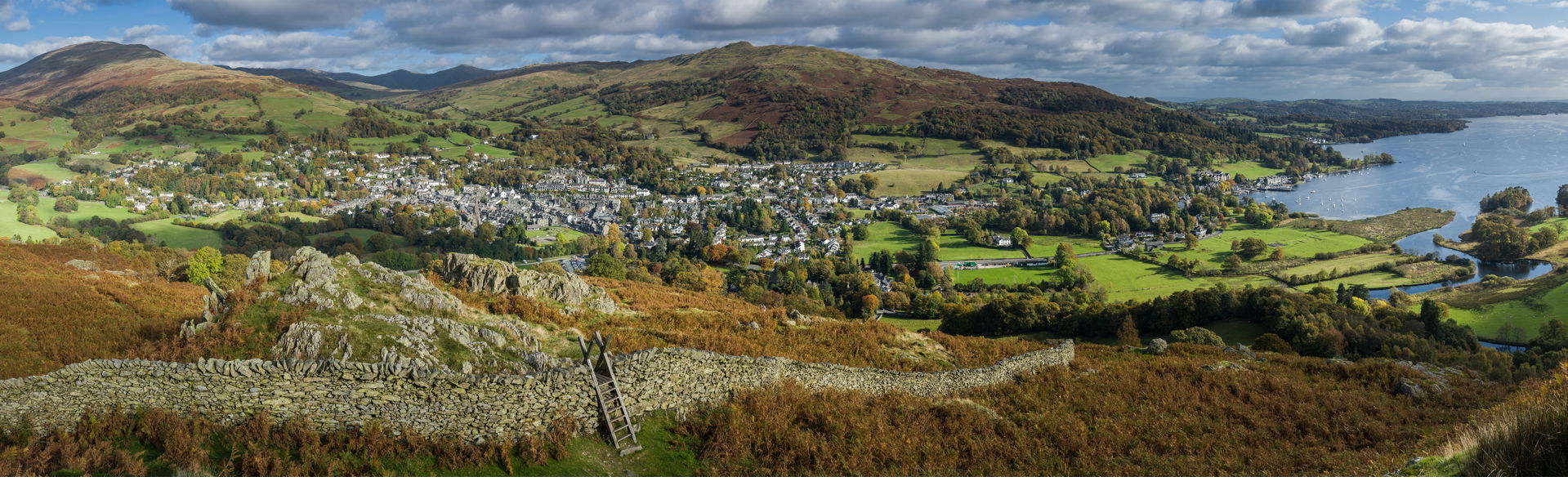 panorama of Ambleside and Waterhead in the Lake District, Cumbr…