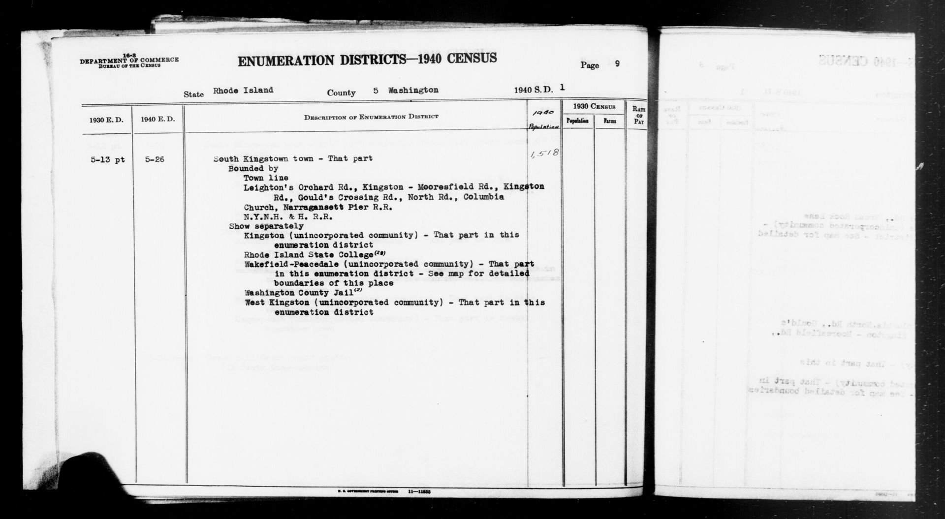 Scope and content: This item lists Enumeration Districts for:
…