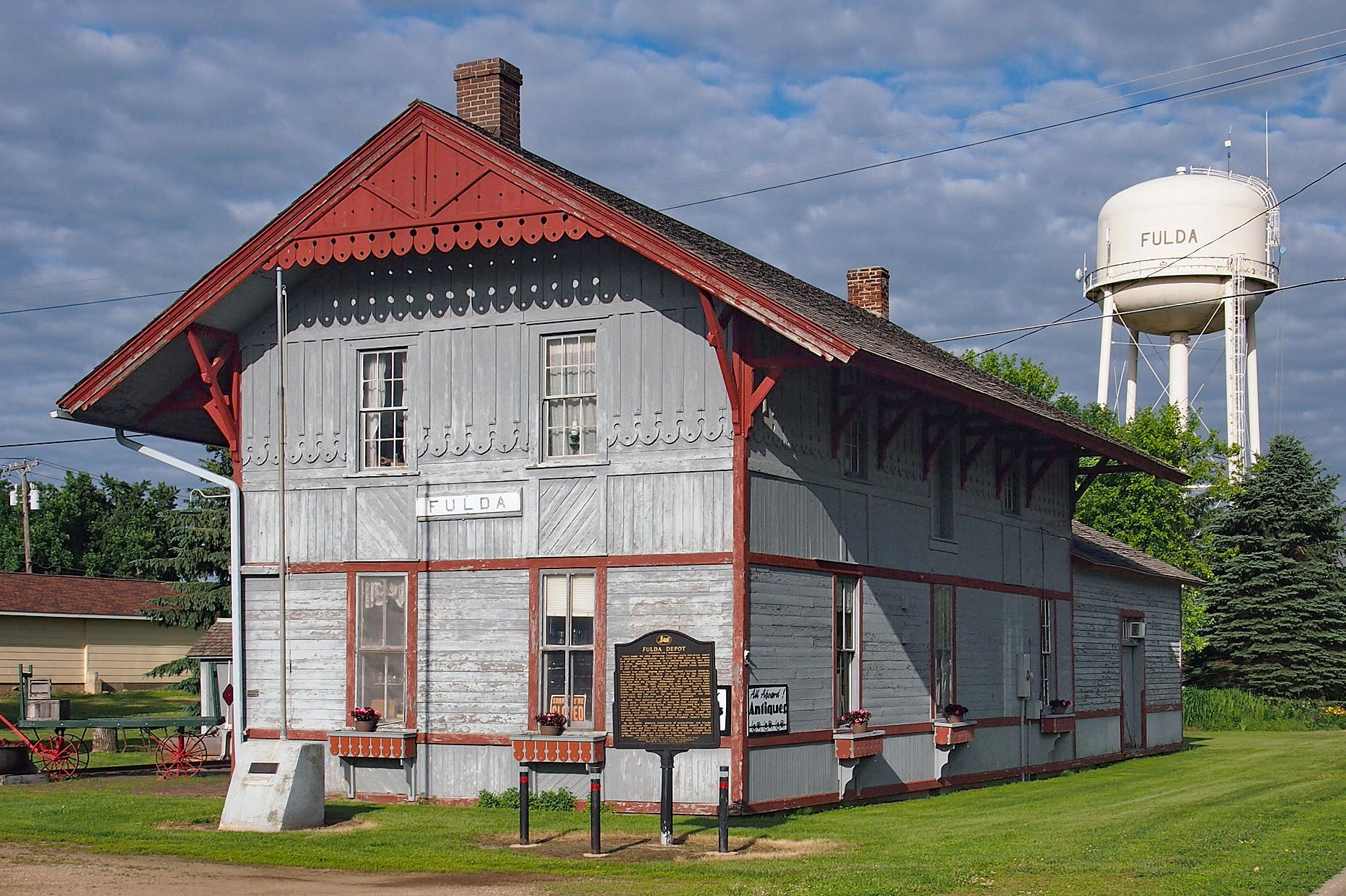 Fulda Depot and watertower, Fulda, Minnesota, USA.  Viewed from…