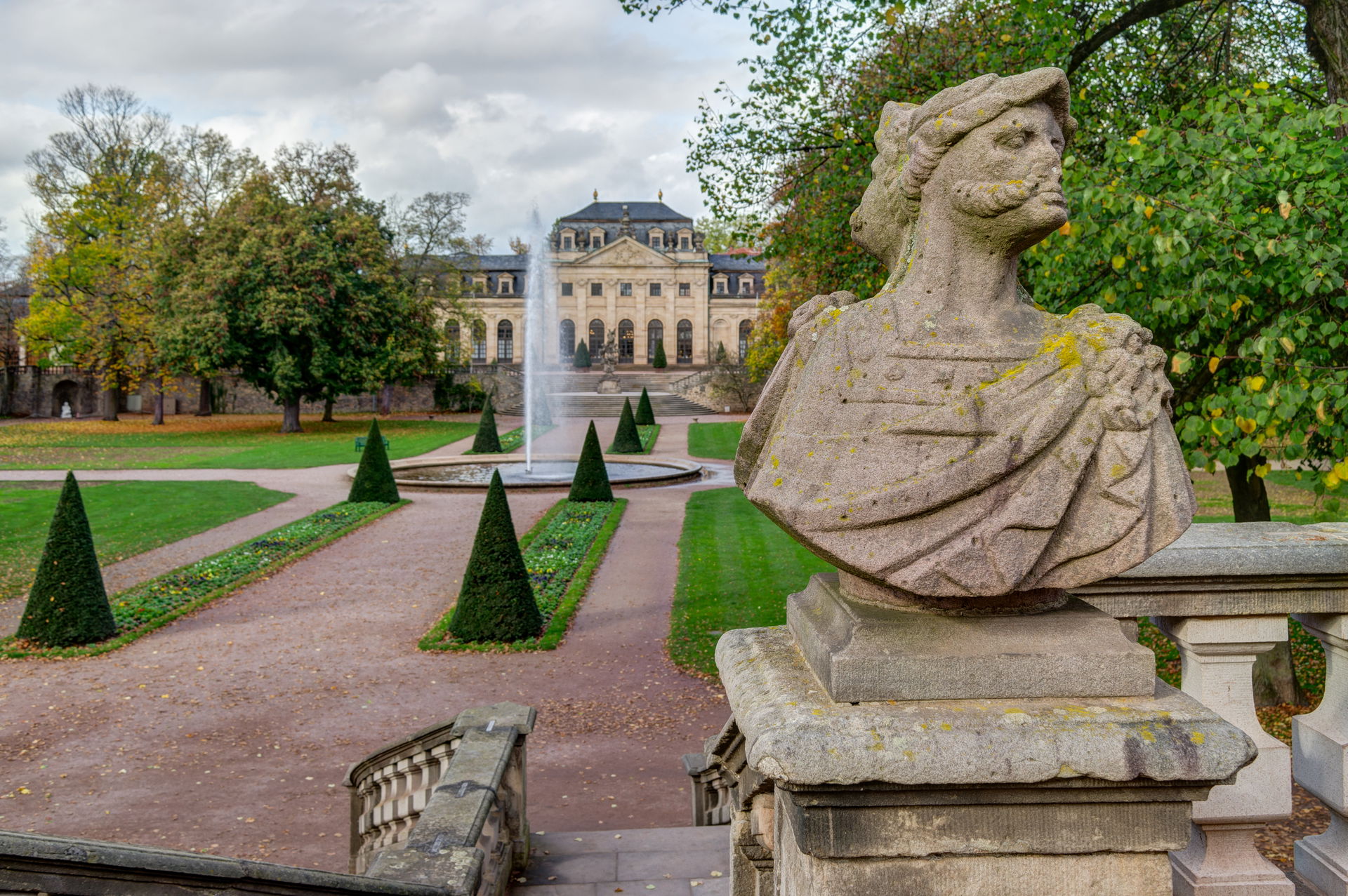 Fulda (Hesse, Germany) – city palace – palace garden – bust at …
