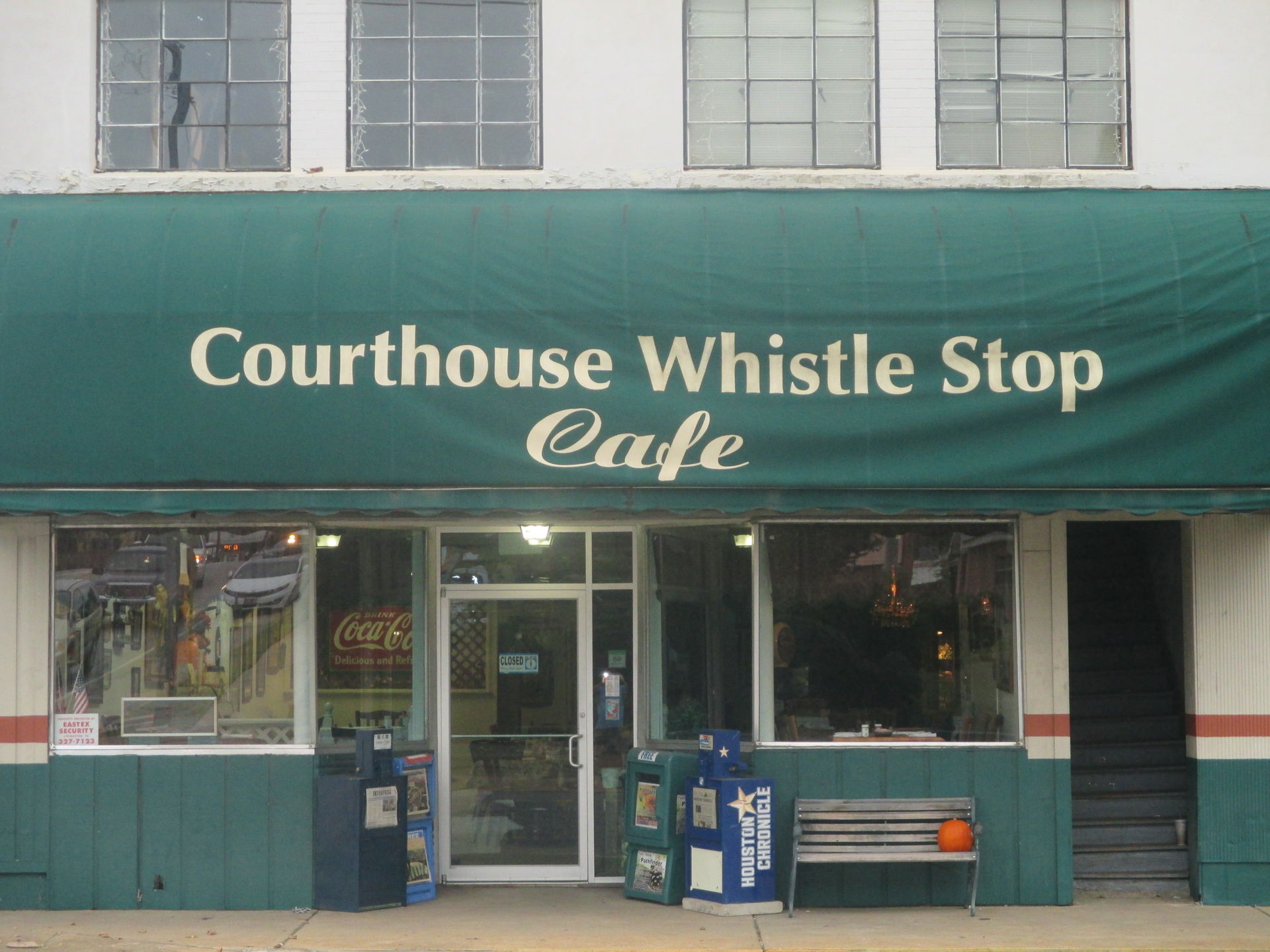 I took photo of Courthouse Whistle Stop Cafe across from the Po…