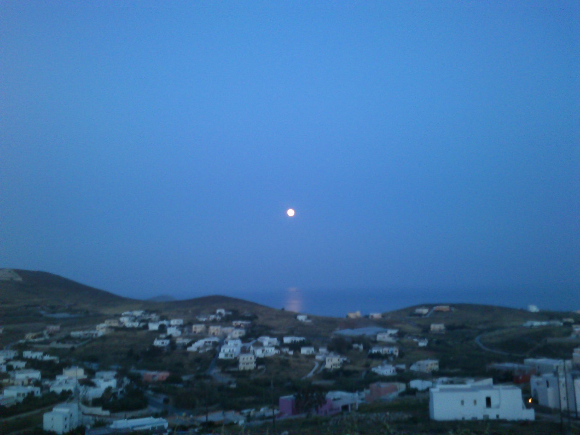 Full moon over Vari, Syros, May 2012