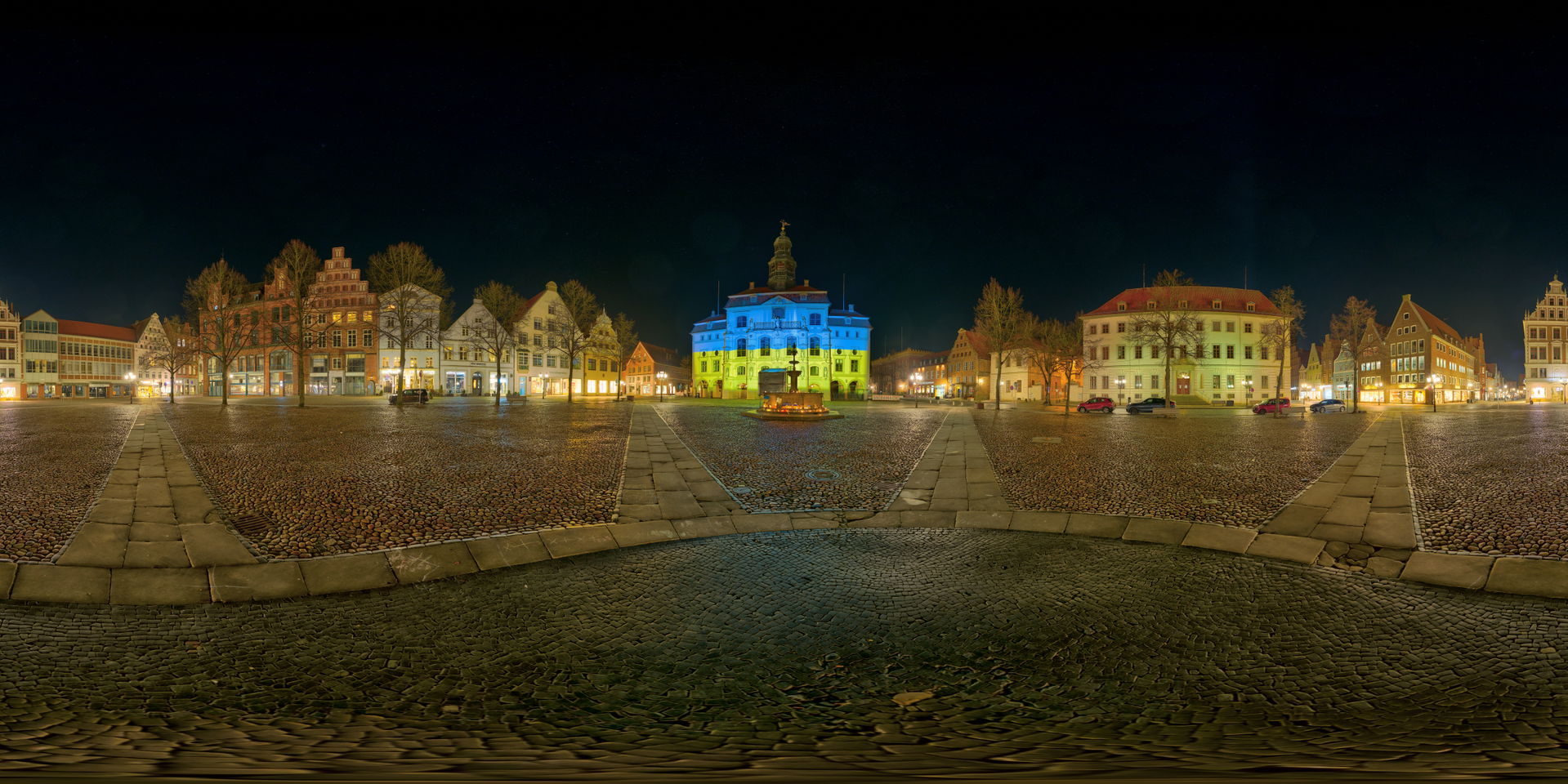 Panormaic view of the market suare in Lueneburg taken while the…