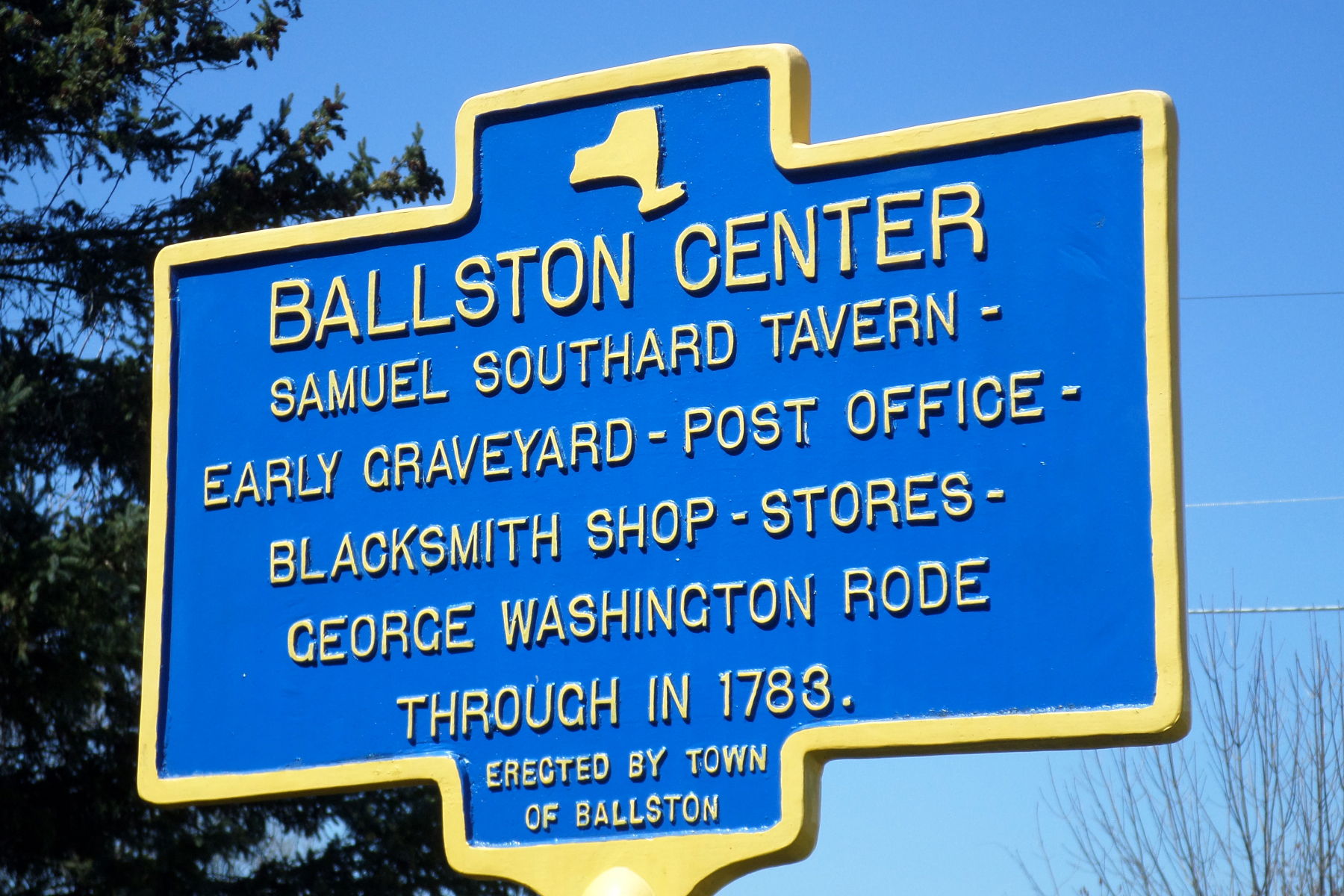 New York State historic marker: Ballston Center. Middle line R…