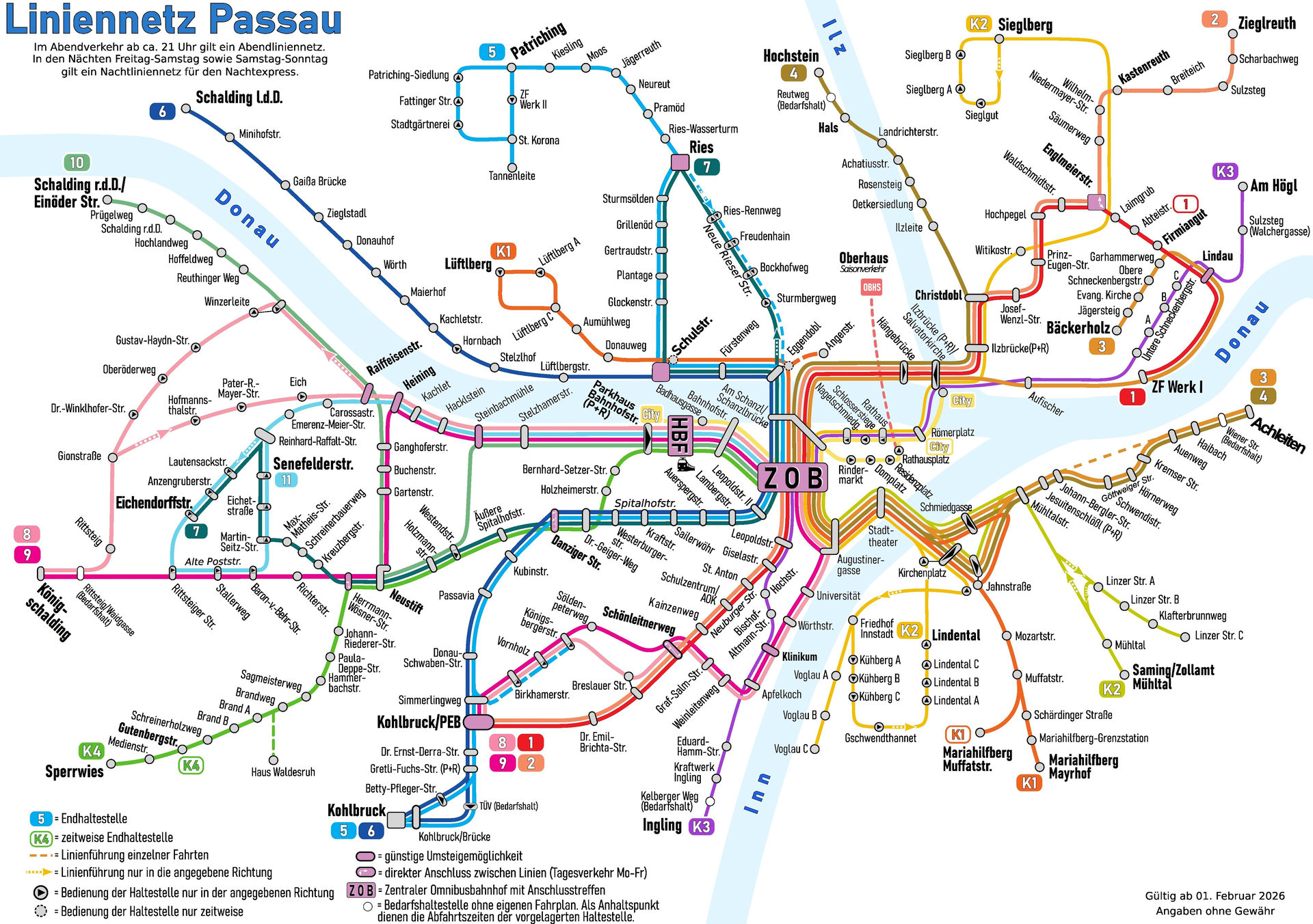 Linienplan der Tageslinien in Passau, betrieben durch die Stadt…