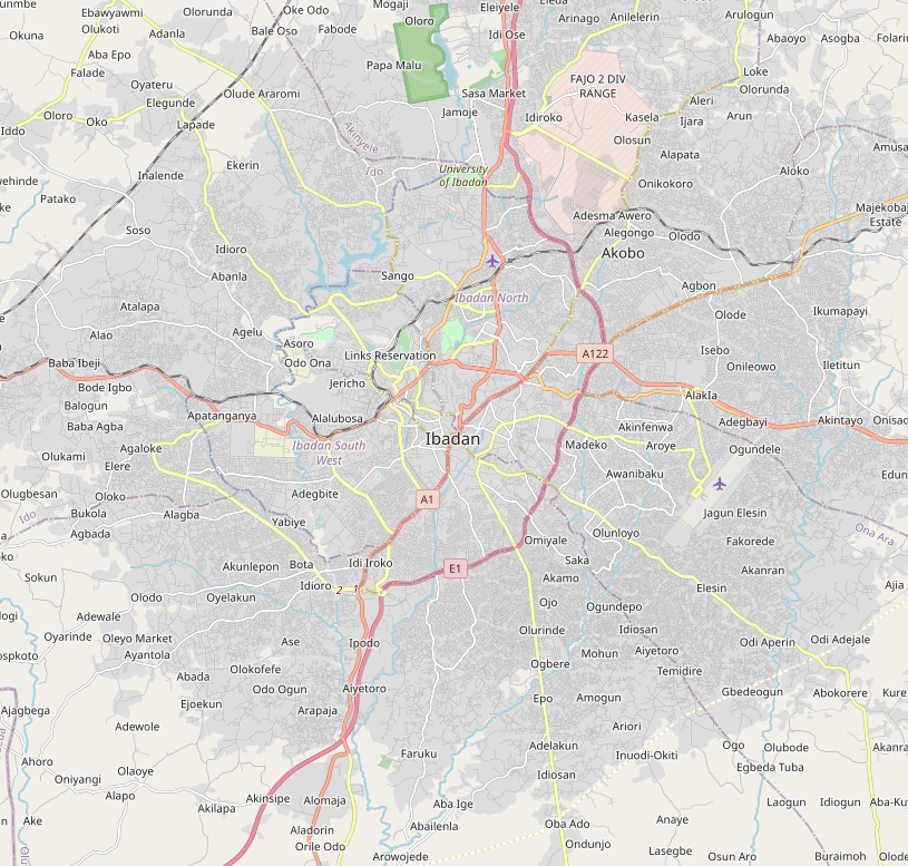 Carte OSM d'Ibadan, Nigeria