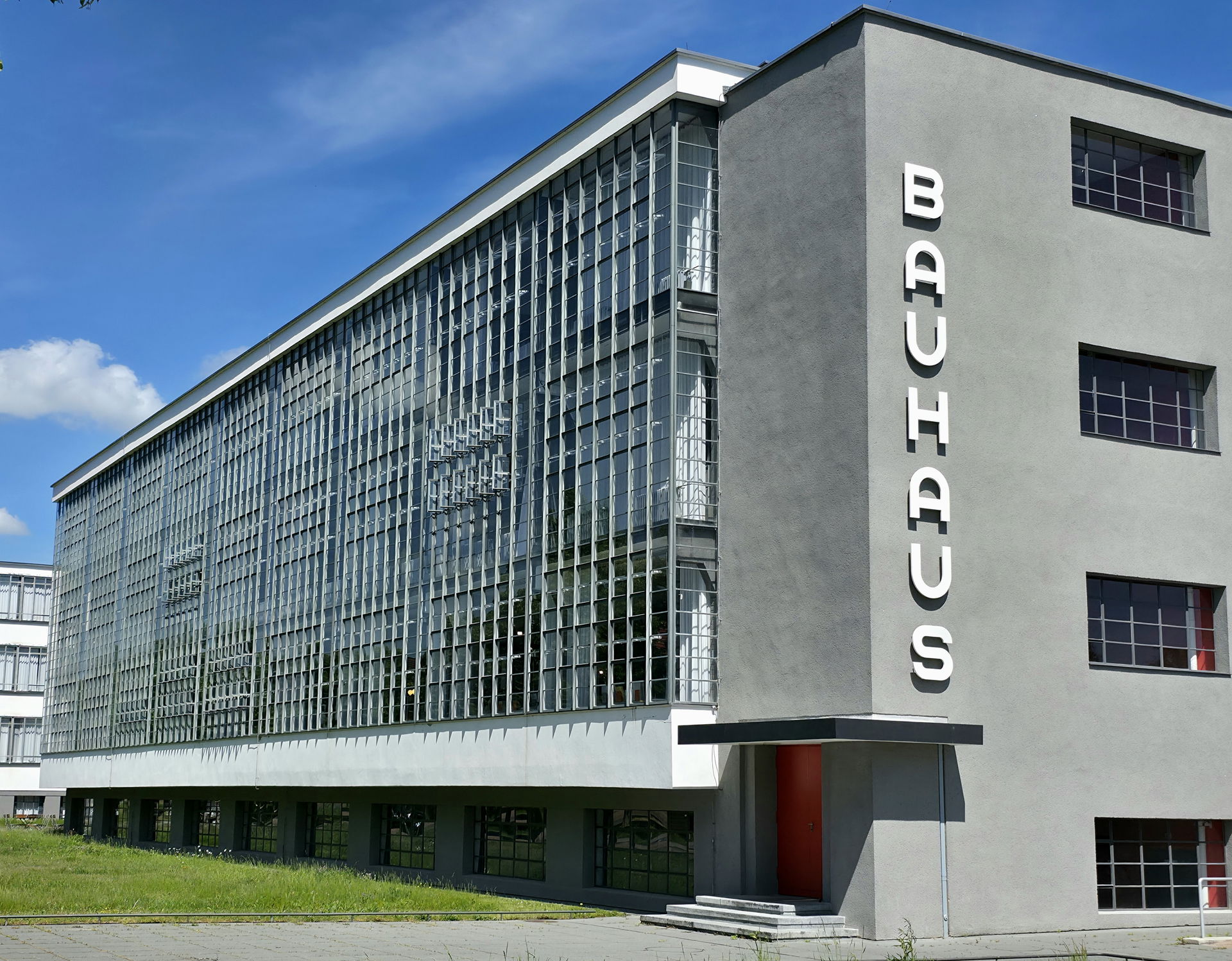 Exterior views of the Bauhaus building in Dessau