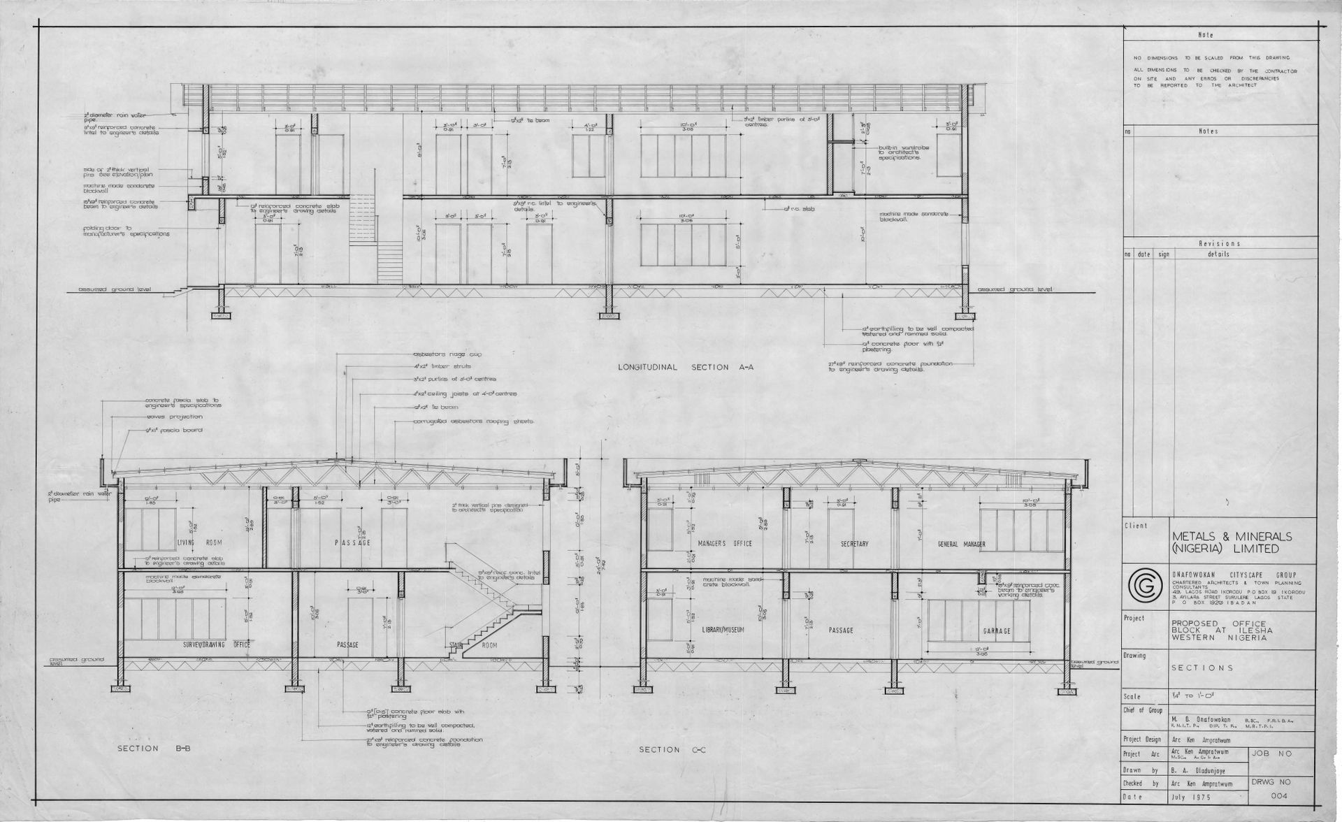 Sections Drwg 004 for Ilesha Western Nigerian Office Block