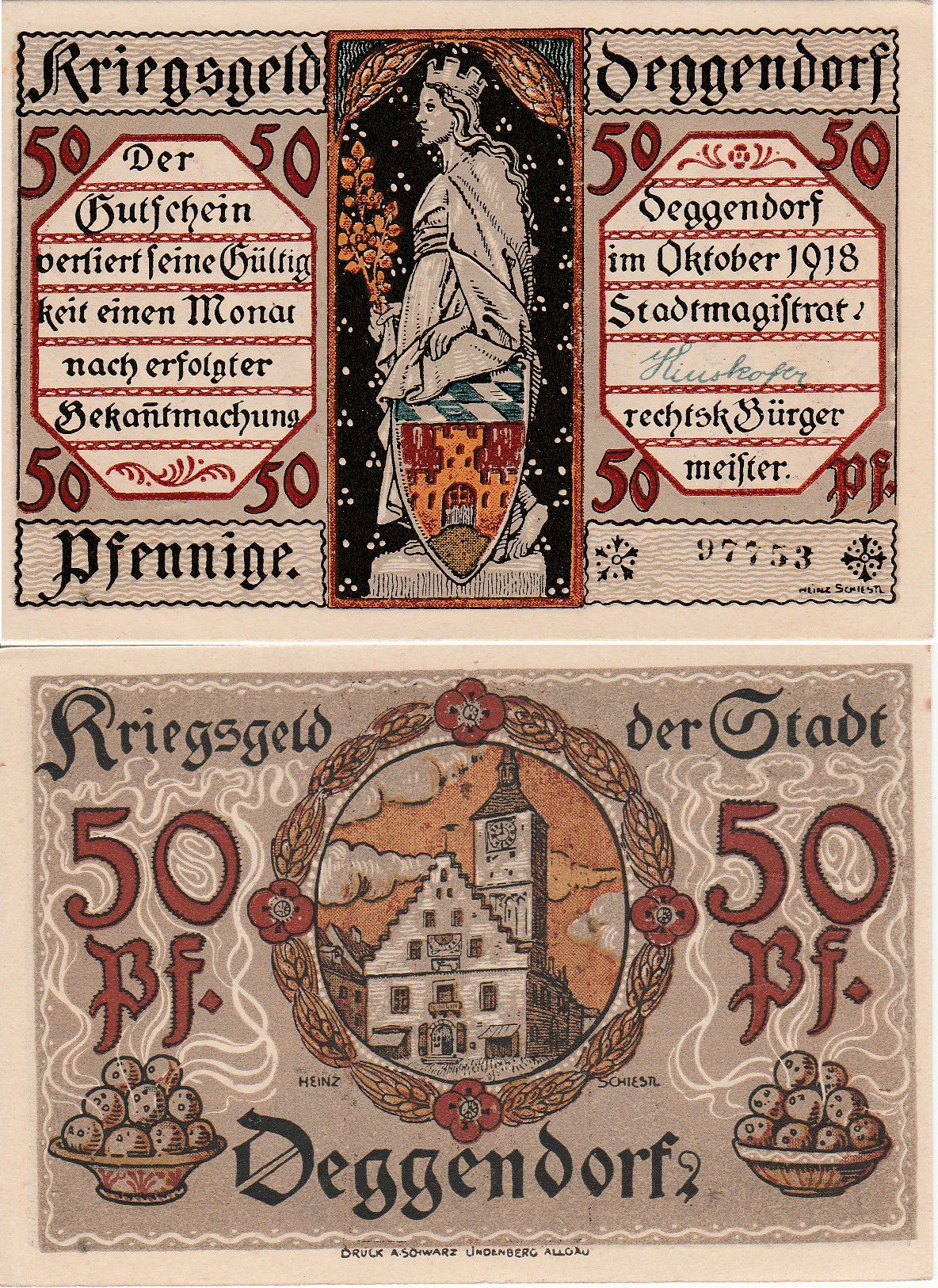 Deutsches Notgeld aus Deggendorf, im Wert von 25 Pfennig.